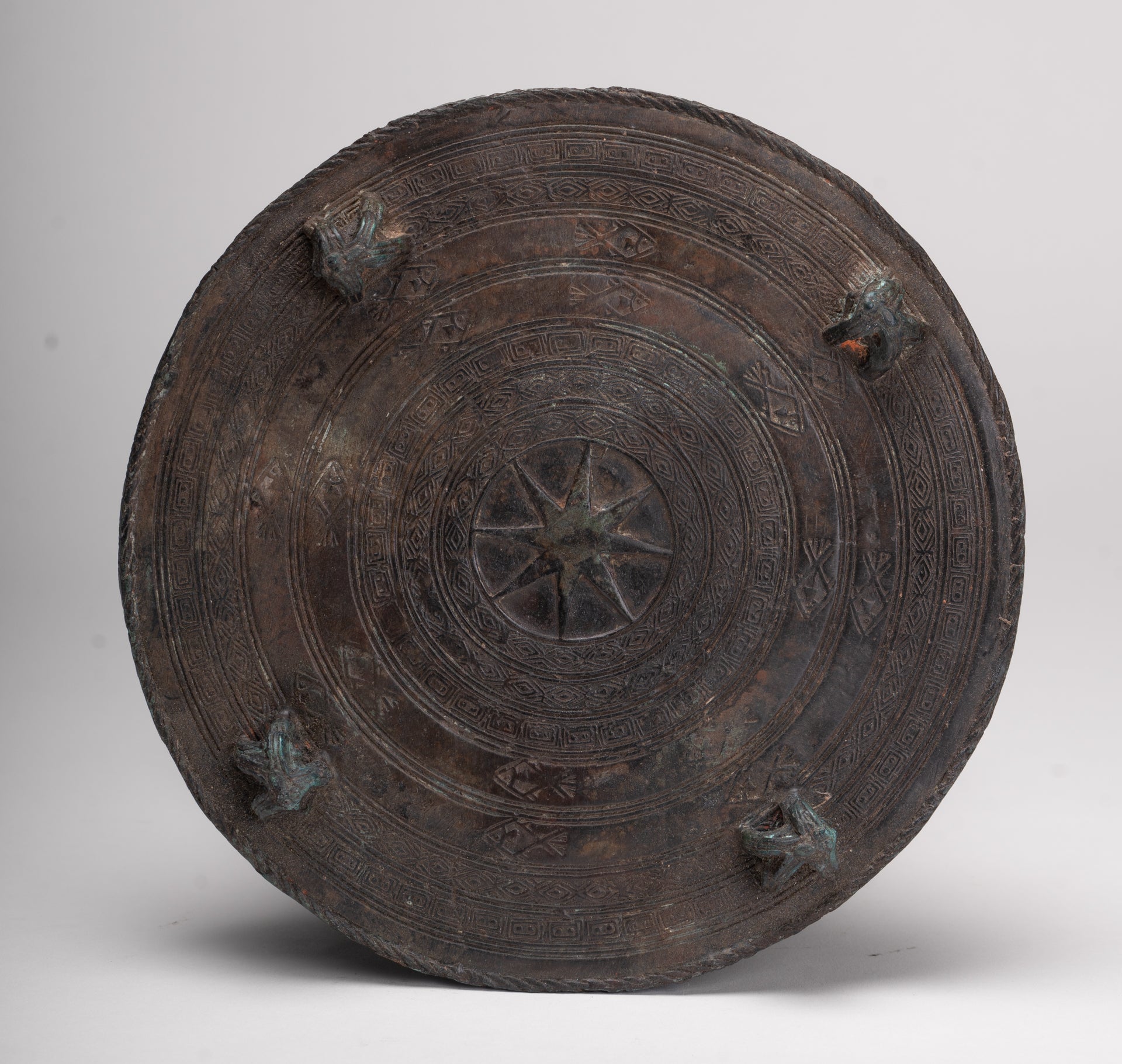 Thai Rain Drum - Antique Thai Style Bronze Free Standing Frog Rain Drum - 21cm/8"