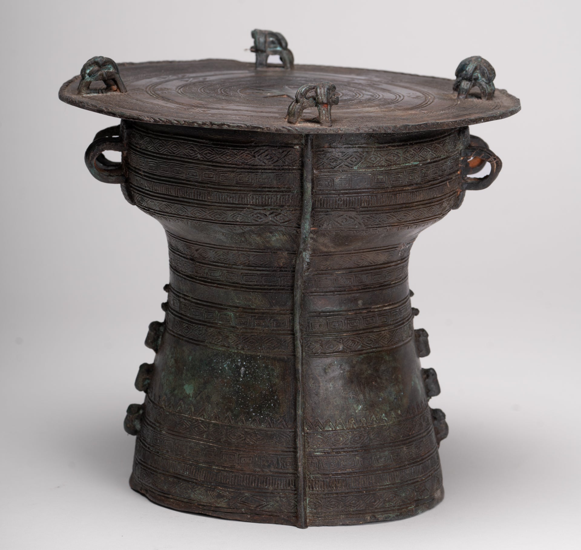 Thai Rain Drum - Antique Thai Style Bronze Free Standing Frog Rain Drum - 21cm/8"