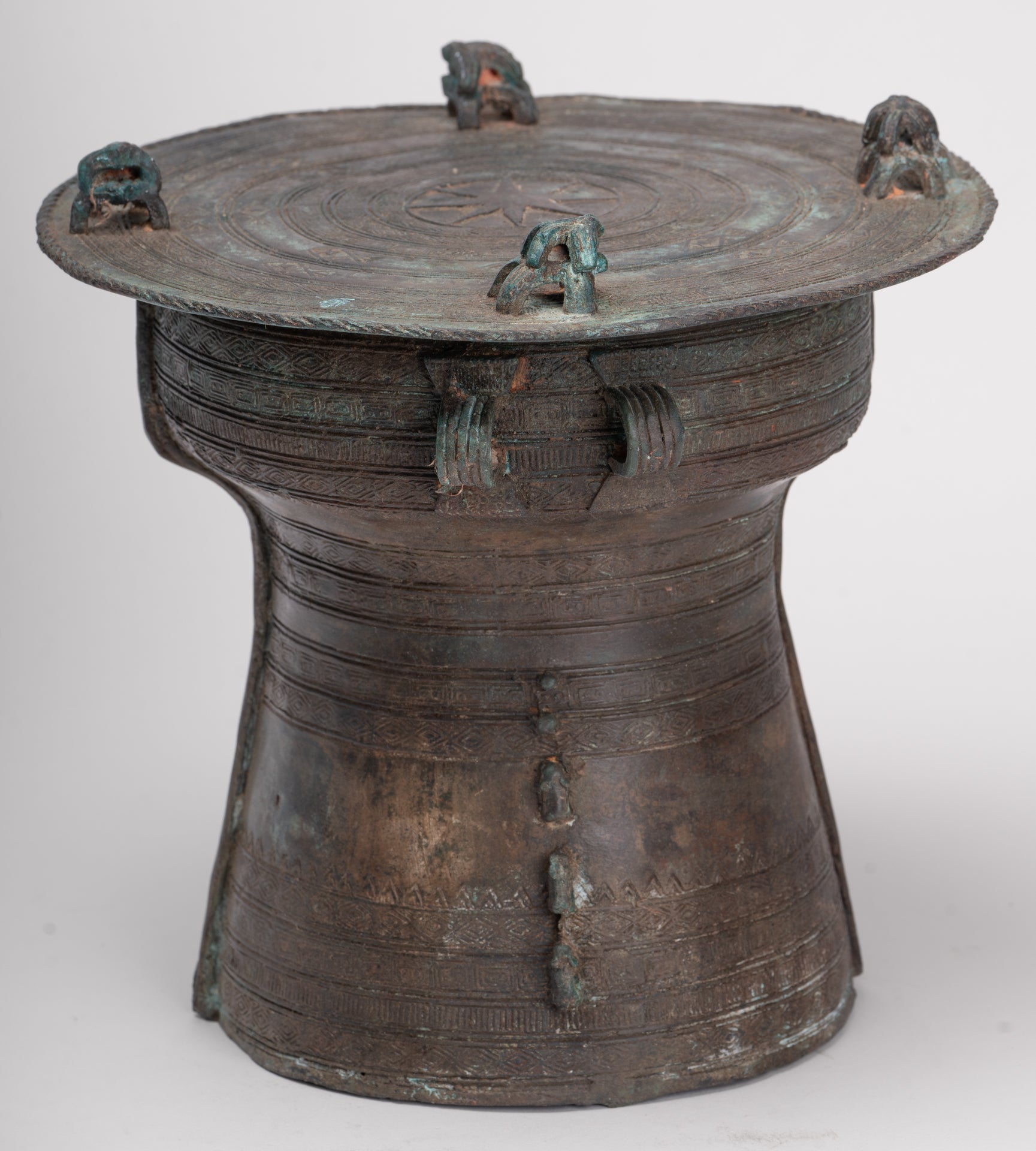 Thai Rain Drum - Antique Thai Style Bronze Free Standing Frog Rain Drum - 19cm/8"
