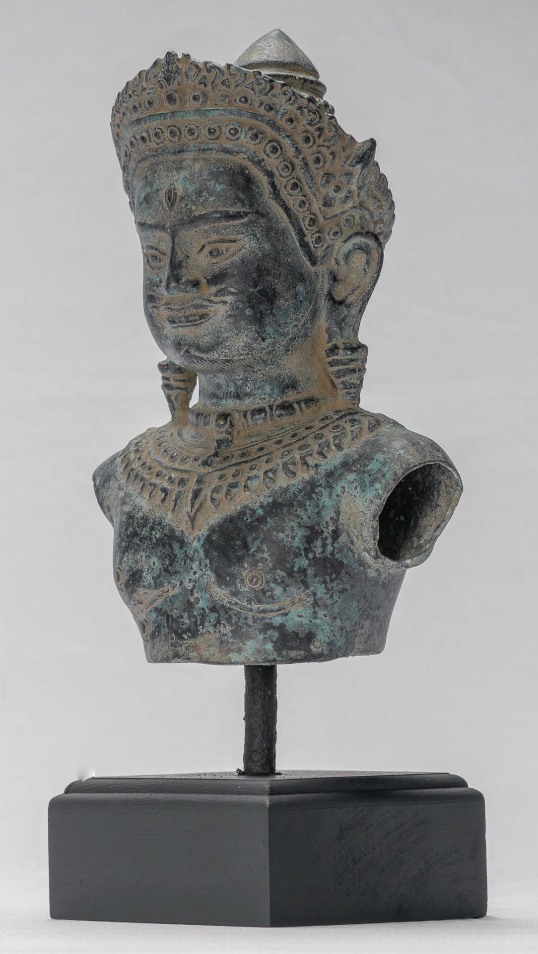 Shiva Statue - Antique Khmer Style Bronze Mounted Shiva Torso Statue - 34cm/14"