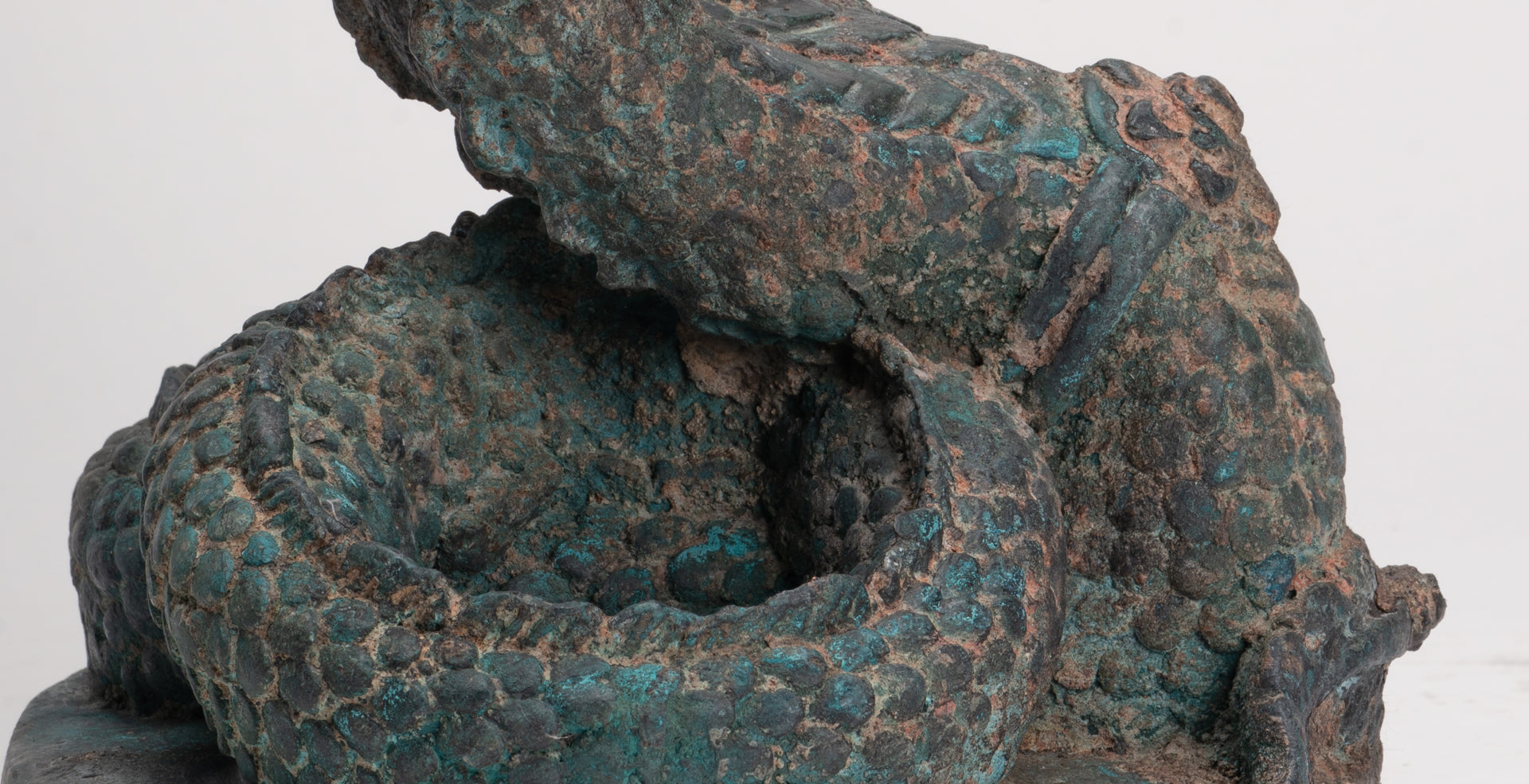 Antique Thai Style Bronze Protective Three Headed Naga, Snake or Serpent Statue - 32cm/13"