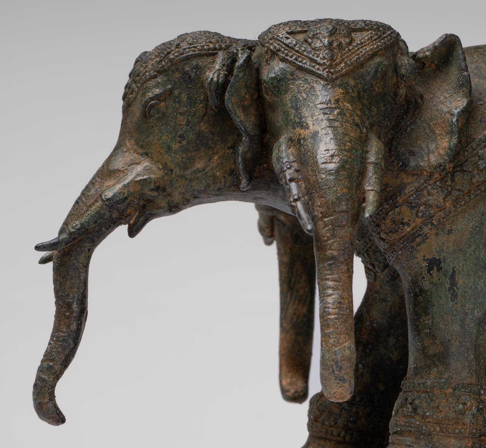 Antique Thai Style Bronze Erawan Airavata or Elephant Statue - 24cm/10" Tall