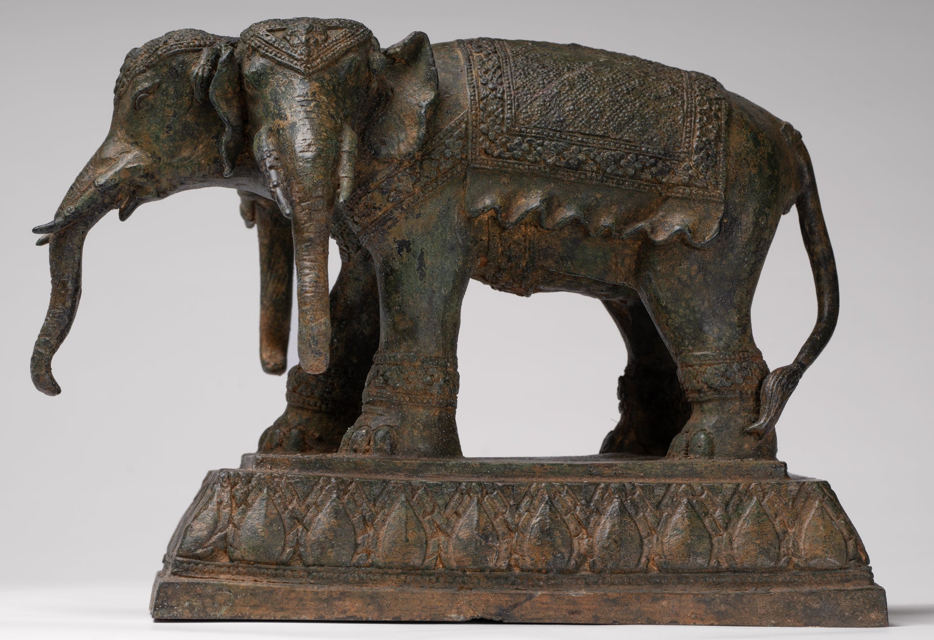 Antique Thai Style Bronze Erawan Airavata or Elephant Statue - 24cm/10" Tall