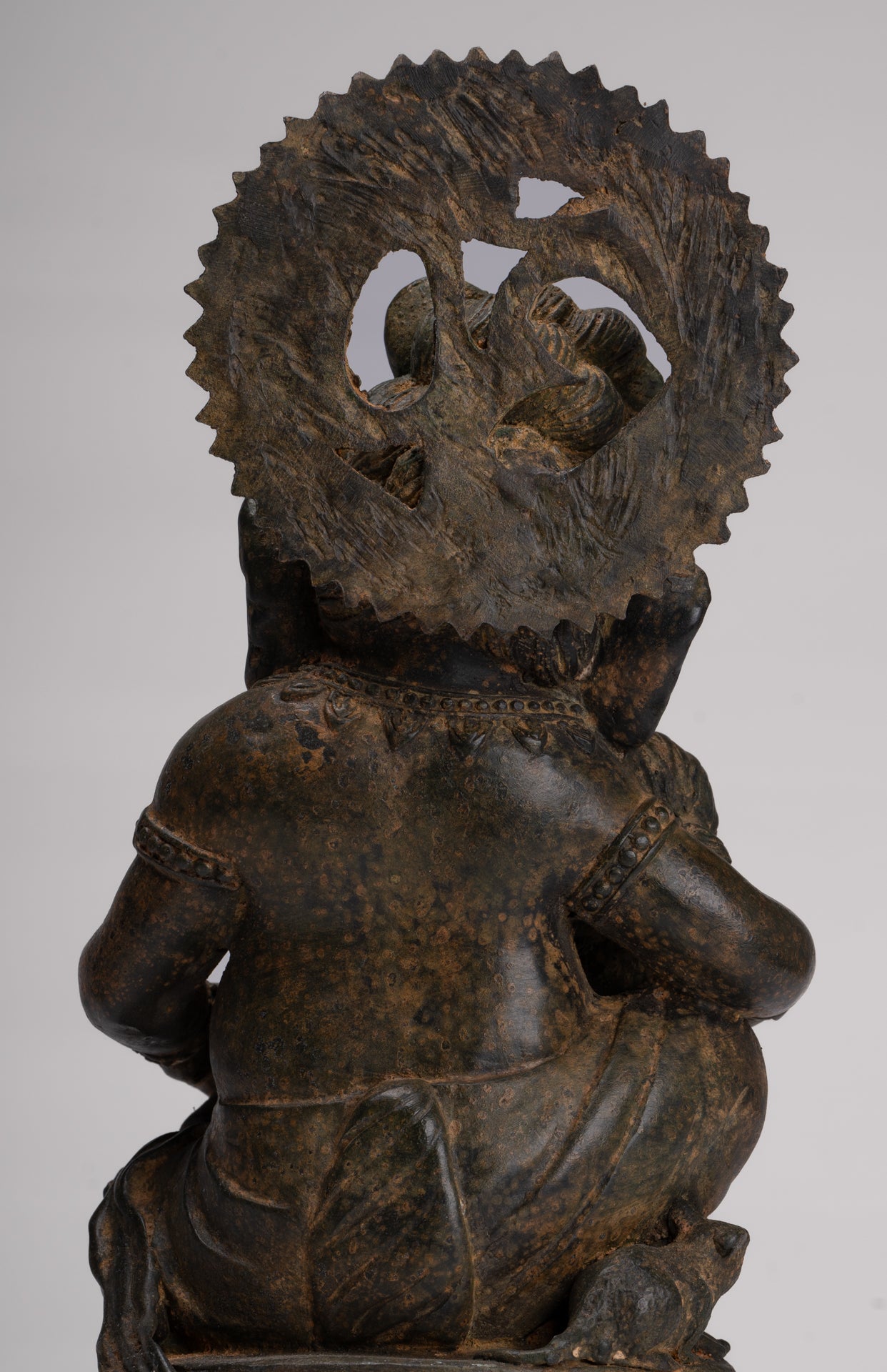 Ganesha Statue - Antique Chola Style Seated Bronze Ganesh Statue with Baby Ganesh - 37cm/15"