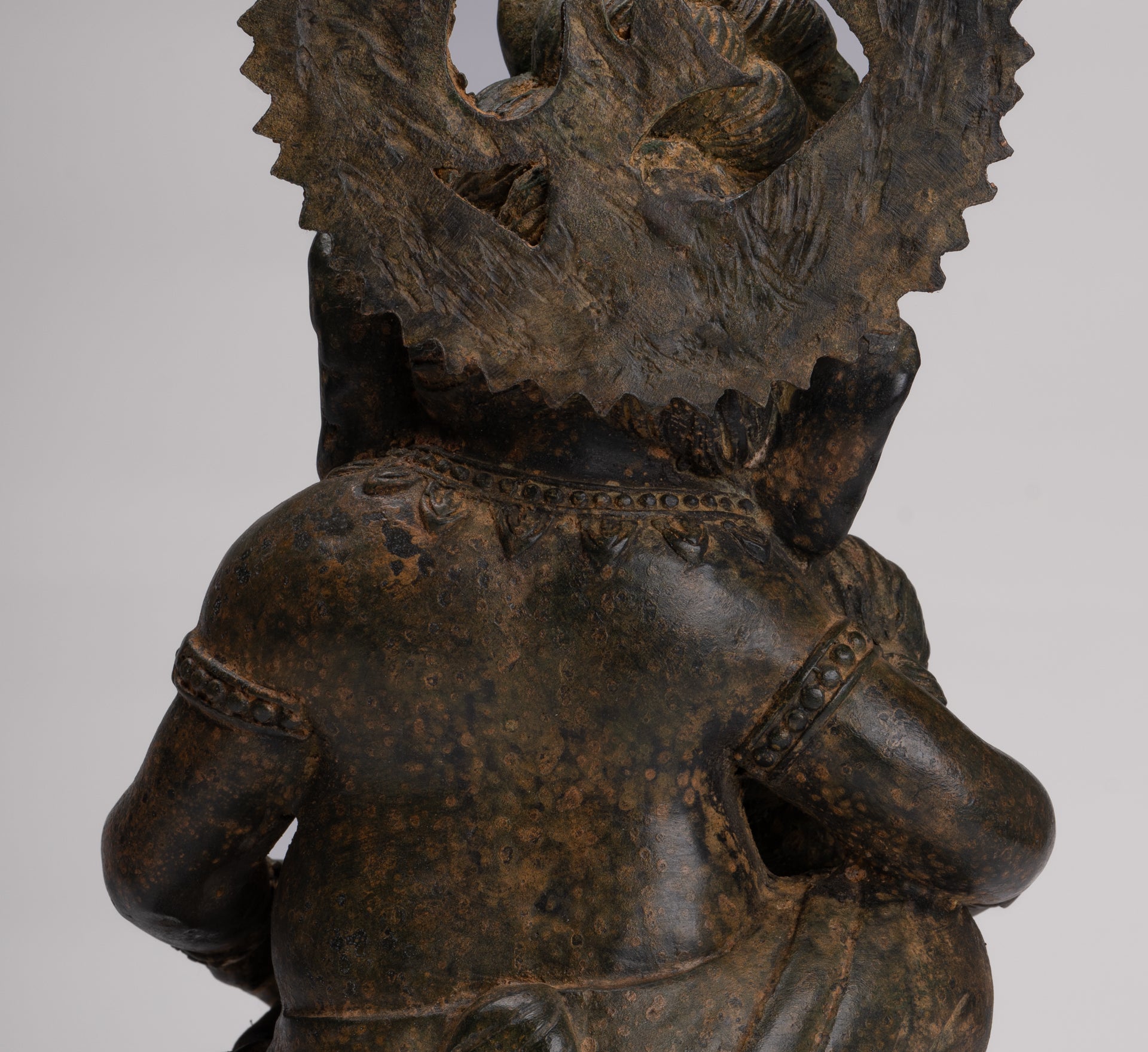 Ganesha Statue - Antique Chola Style Seated Bronze Ganesh Statue with Baby Ganesh - 37cm/15"