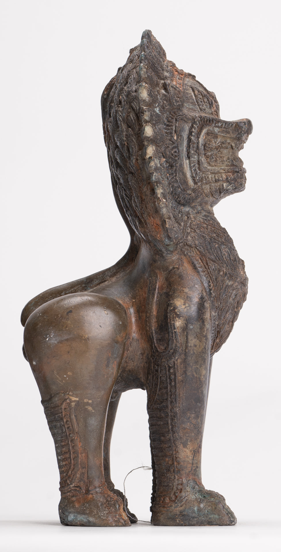 Temple Lions - Antique Thai Style Bronze Standing Singha Temple Guardians or Lions - 19cm/8" (Pair)