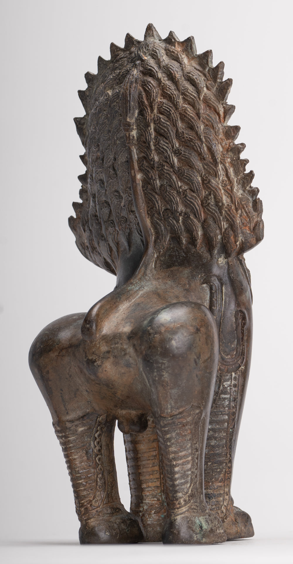 Temple Lions - Antique Thai Style Bronze Standing Singha Temple Guardians or Lions - 19cm/8" (Pair)