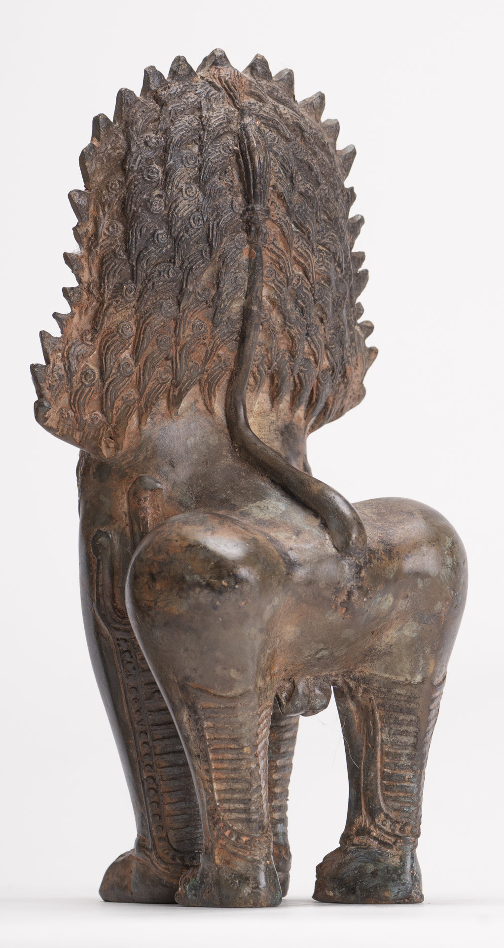 Temple Lions - Antique Thai Style Bronze Standing Singha Temple Guardians or Lions - 19cm/8" (Pair)