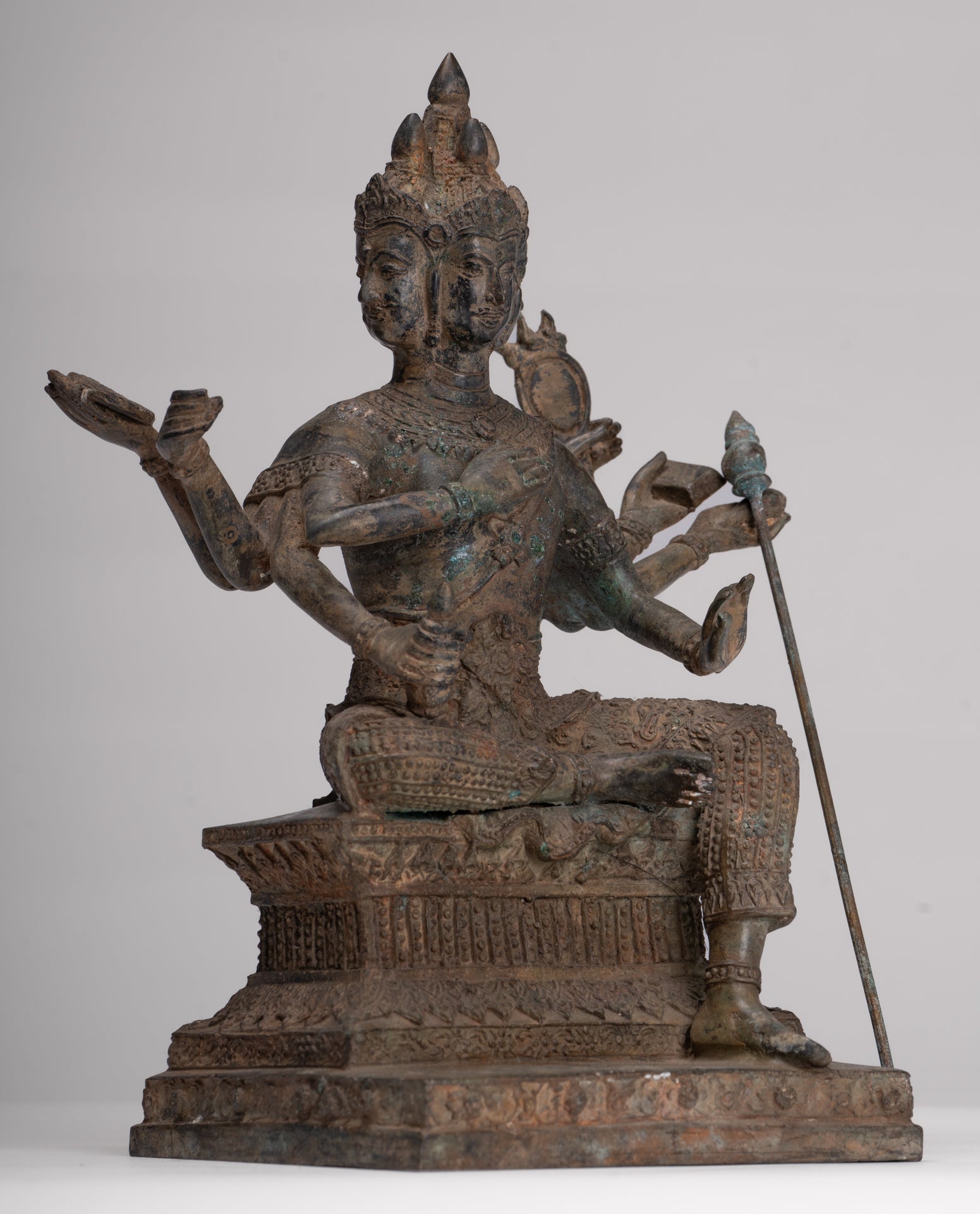 Brahma Statue - Antique Thai Style Bronze Brahma - Hindu God Creation - 27cm/11"