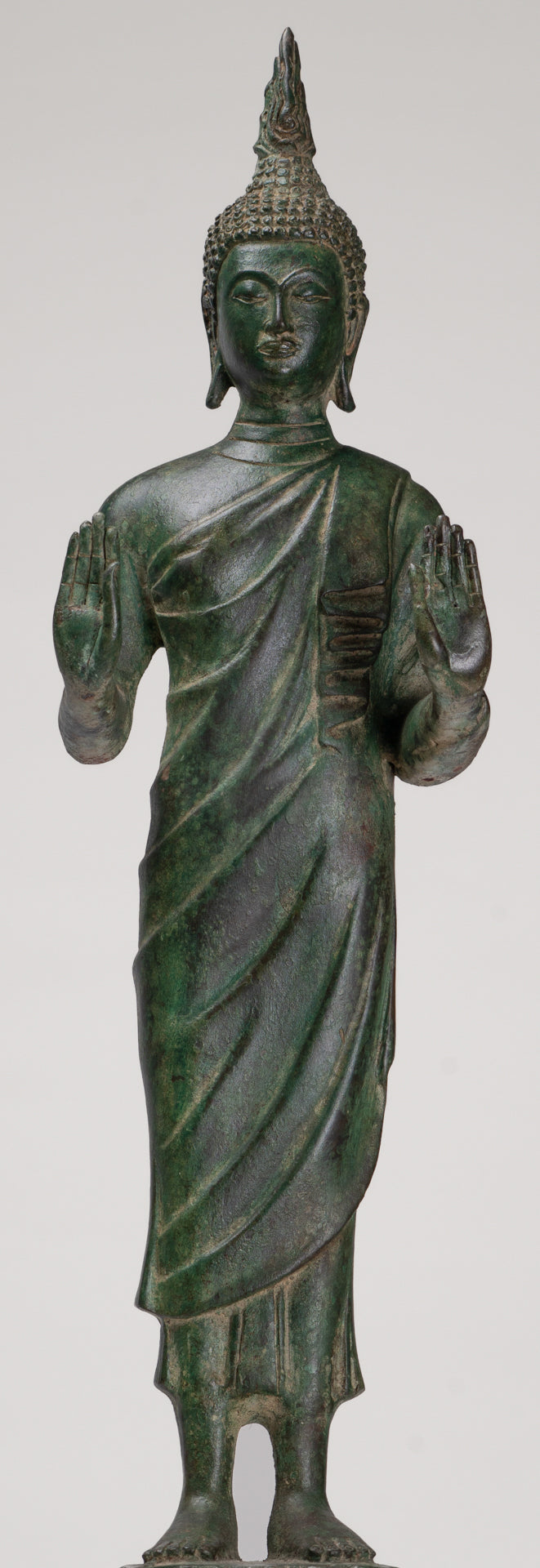 Buddha Statue - Antique Thai Style Bronze Standing Abhaya Protection Buddha Statue - 62cm/25"