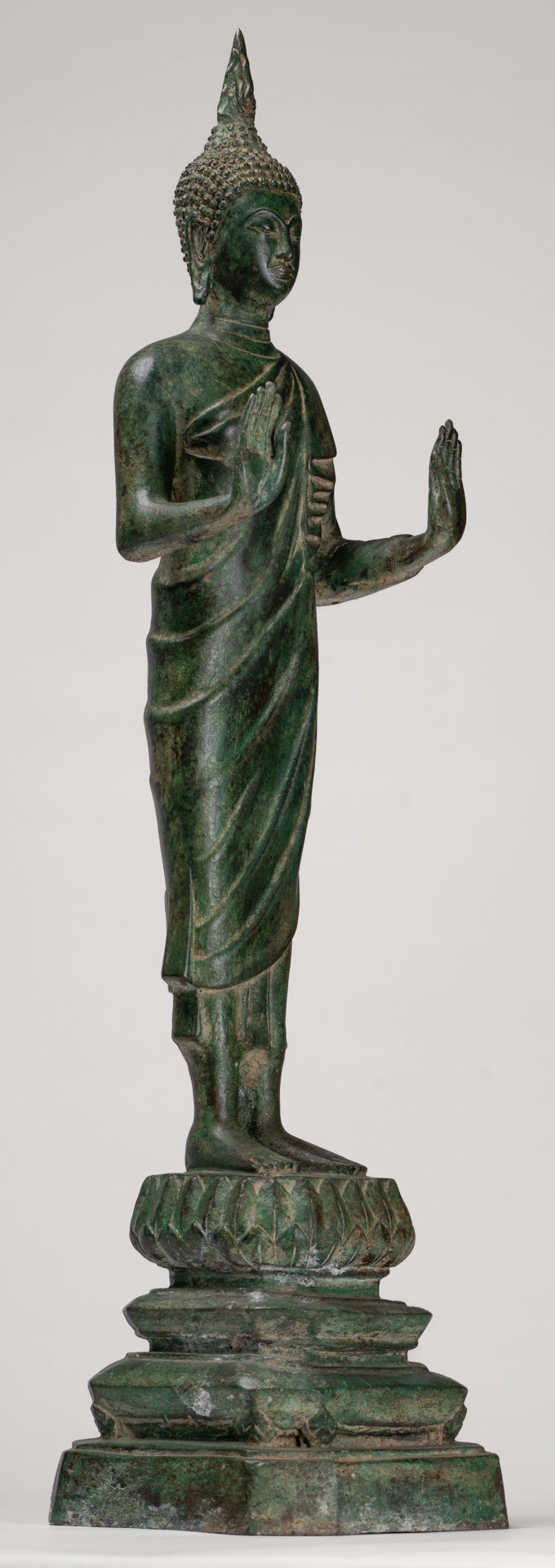 Buddha Statue - Antique Thai Style Bronze Standing Abhaya Protection Buddha Statue - 62cm/25"