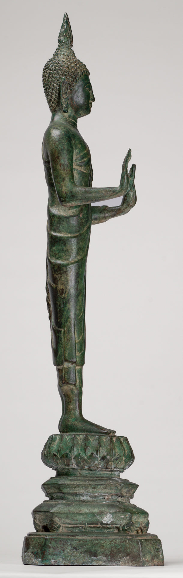 Buddha Statue - Antique Thai Style Bronze Standing Abhaya Protection Buddha Statue - 62cm/25"
