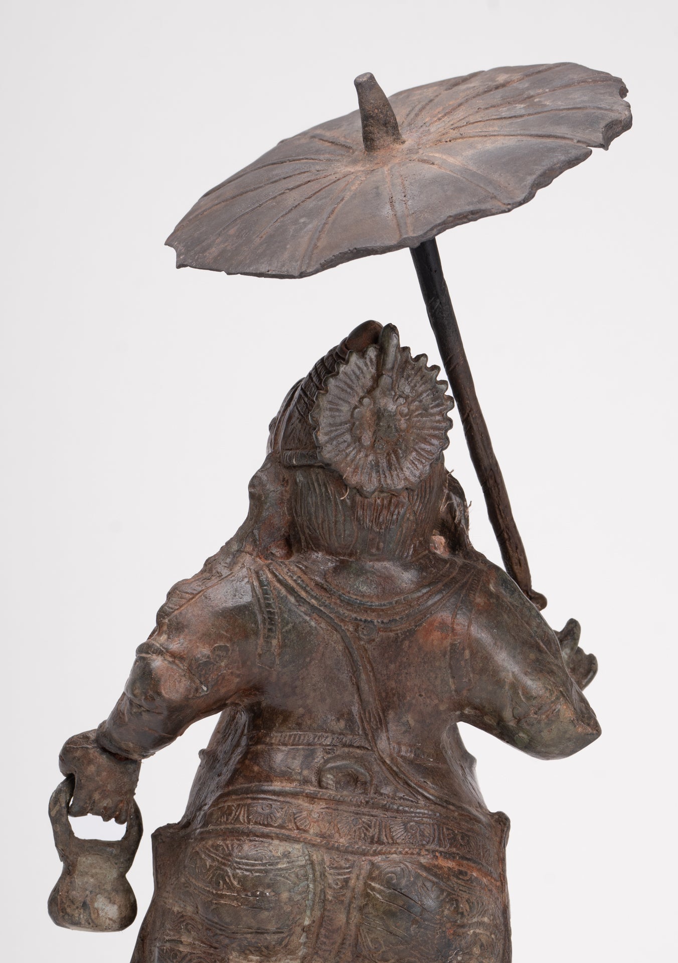 Antique Chola Style Standing Bronze Bridegroom or Mappillai Ganesha Statue w/Umbrella - 39cm/16"