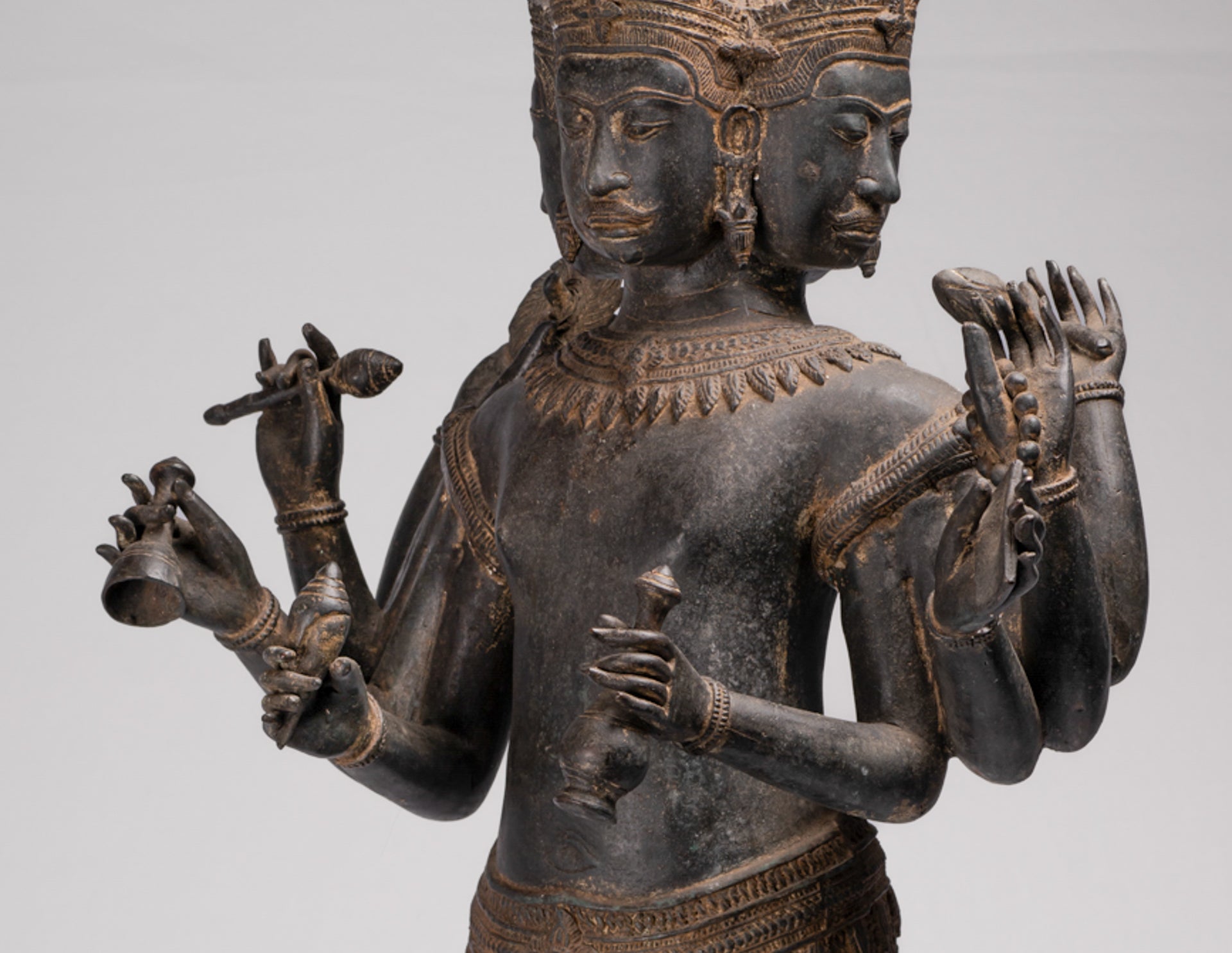 Brahma Statue - Antique Khmer Style Koh Ker Standing Bronze Brahma - Hindu God Creation - 97cm/39"