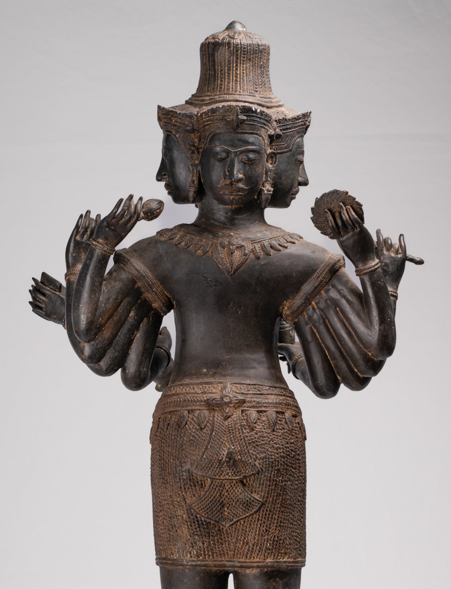 Brahma Statue - Antique Khmer Style Koh Ker Standing Bronze Brahma - Hindu God Creation - 97cm/39"