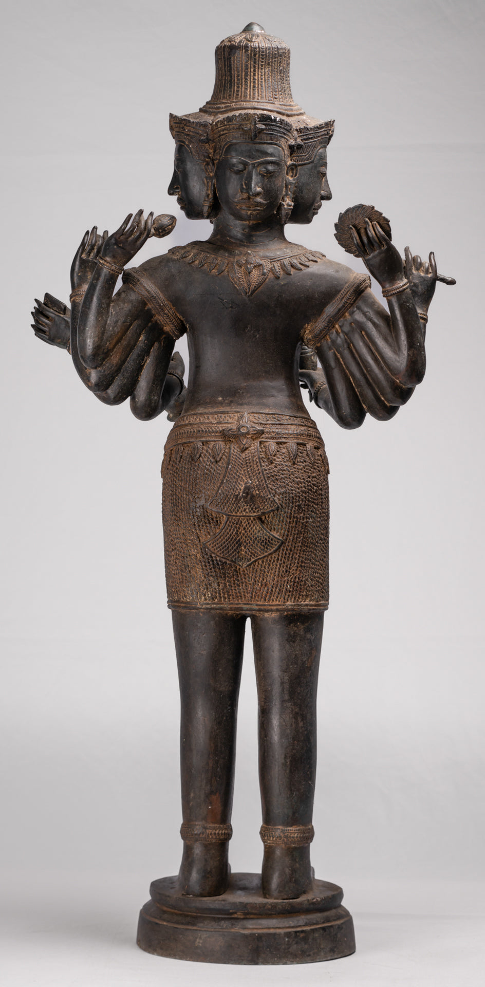 Brahma Statue - Antique Khmer Style Koh Ker Standing Bronze Brahma - Hindu God Creation - 97cm/39"