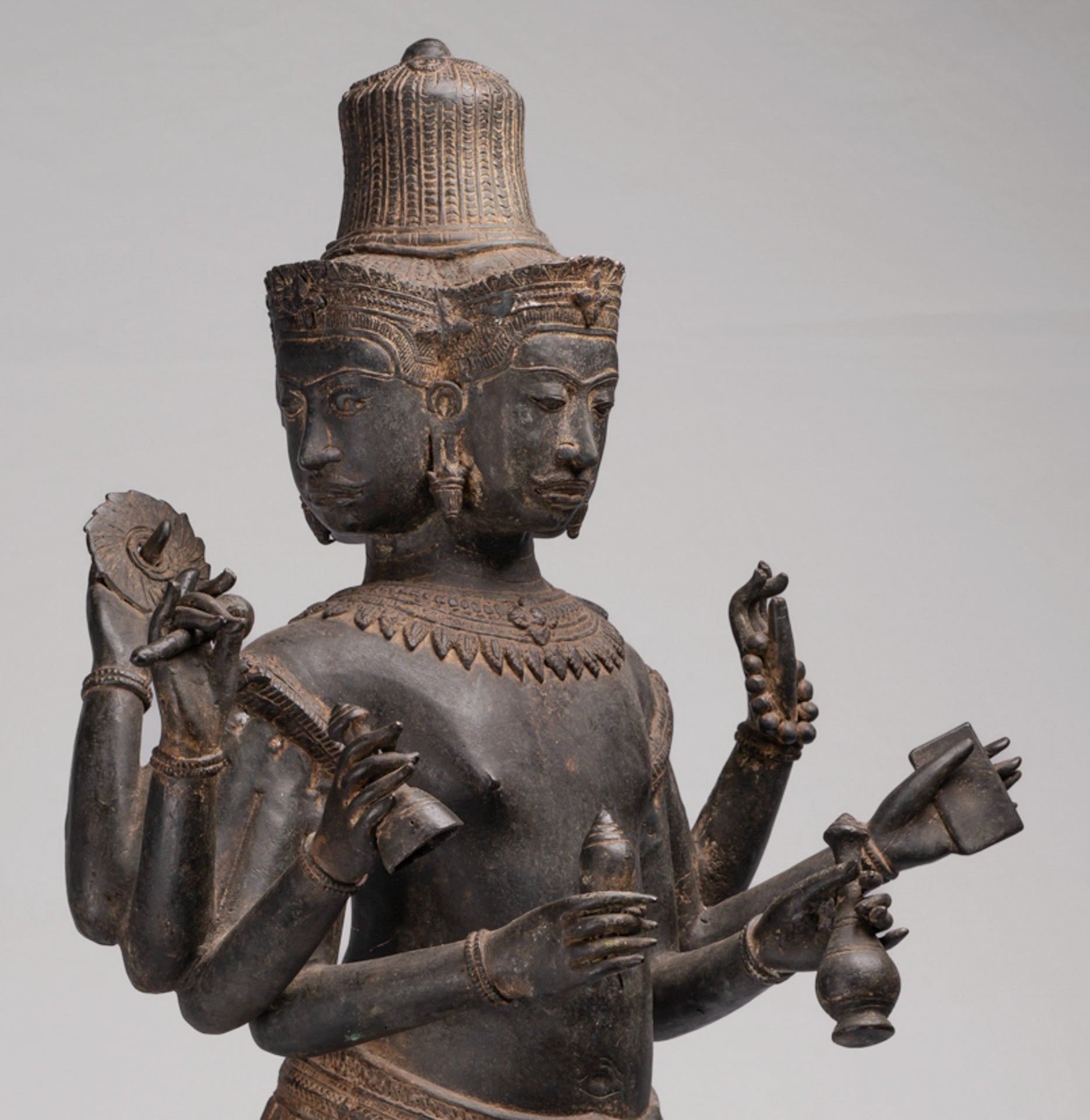Brahma Statue - Antique Khmer Style Koh Ker Standing Bronze Brahma - Hindu God Creation - 97cm/39"