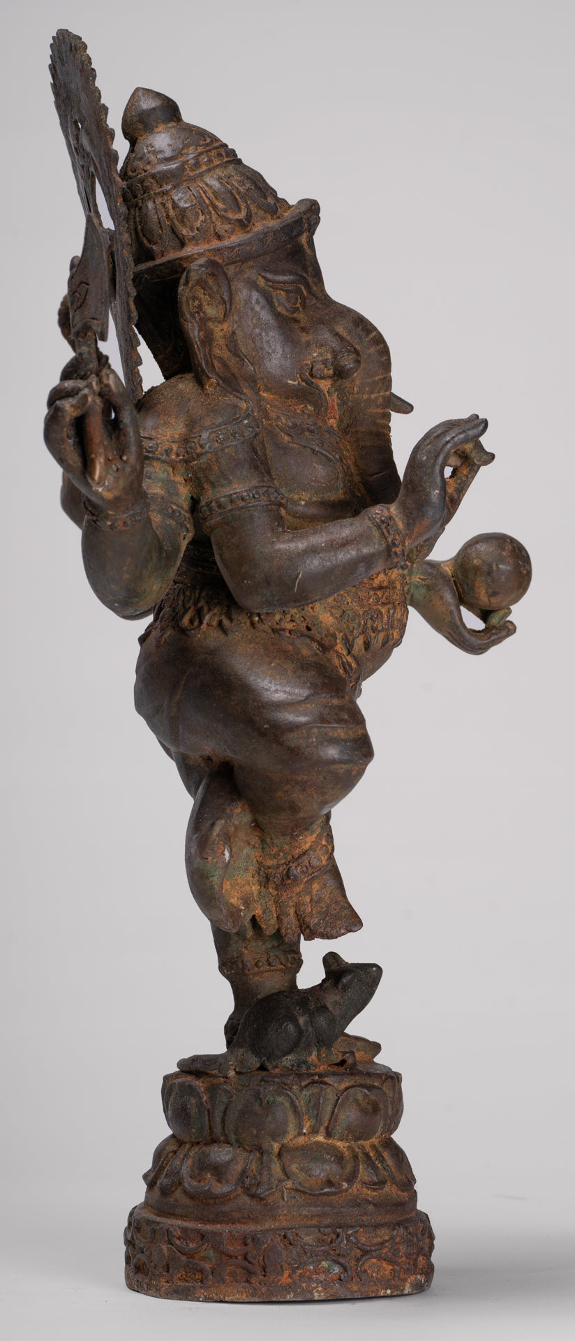 Ganesh - Antique Chola Style Bronze Dancing Ganesha Statue w/Mouse - 46cm/18"