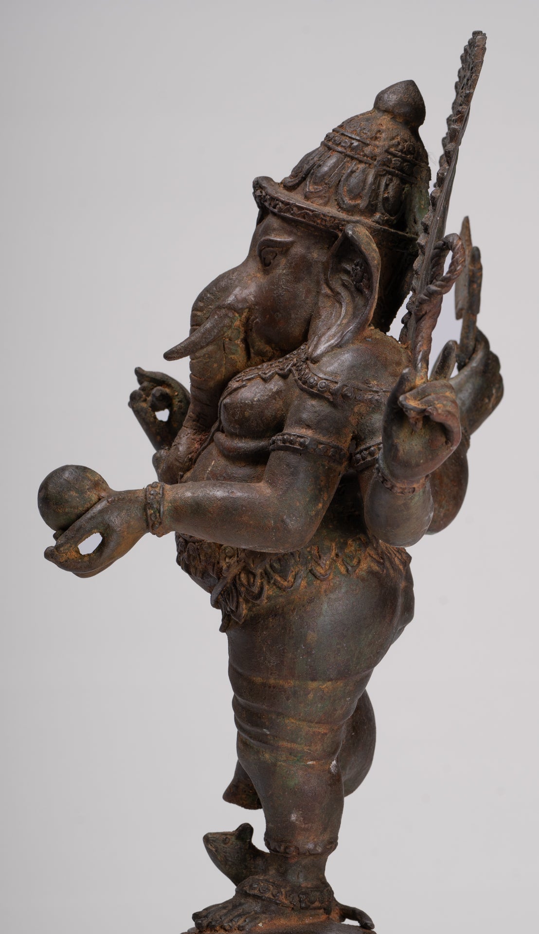 Ganesh - Antique Chola Style Bronze Dancing Ganesha Statue w/Mouse - 46cm/18"