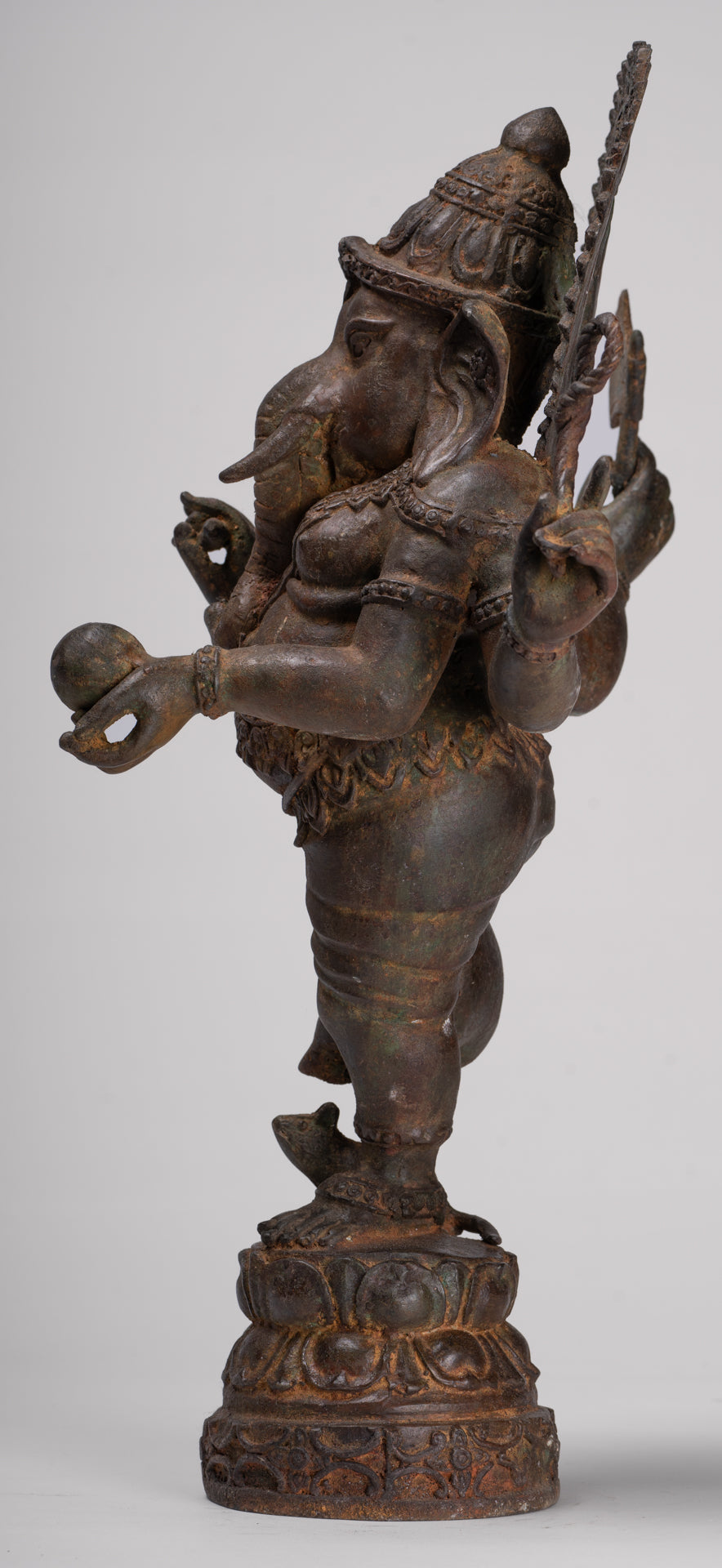 Ganesh - Antique Chola Style Bronze Dancing Ganesha Statue w/Mouse - 46cm/18"