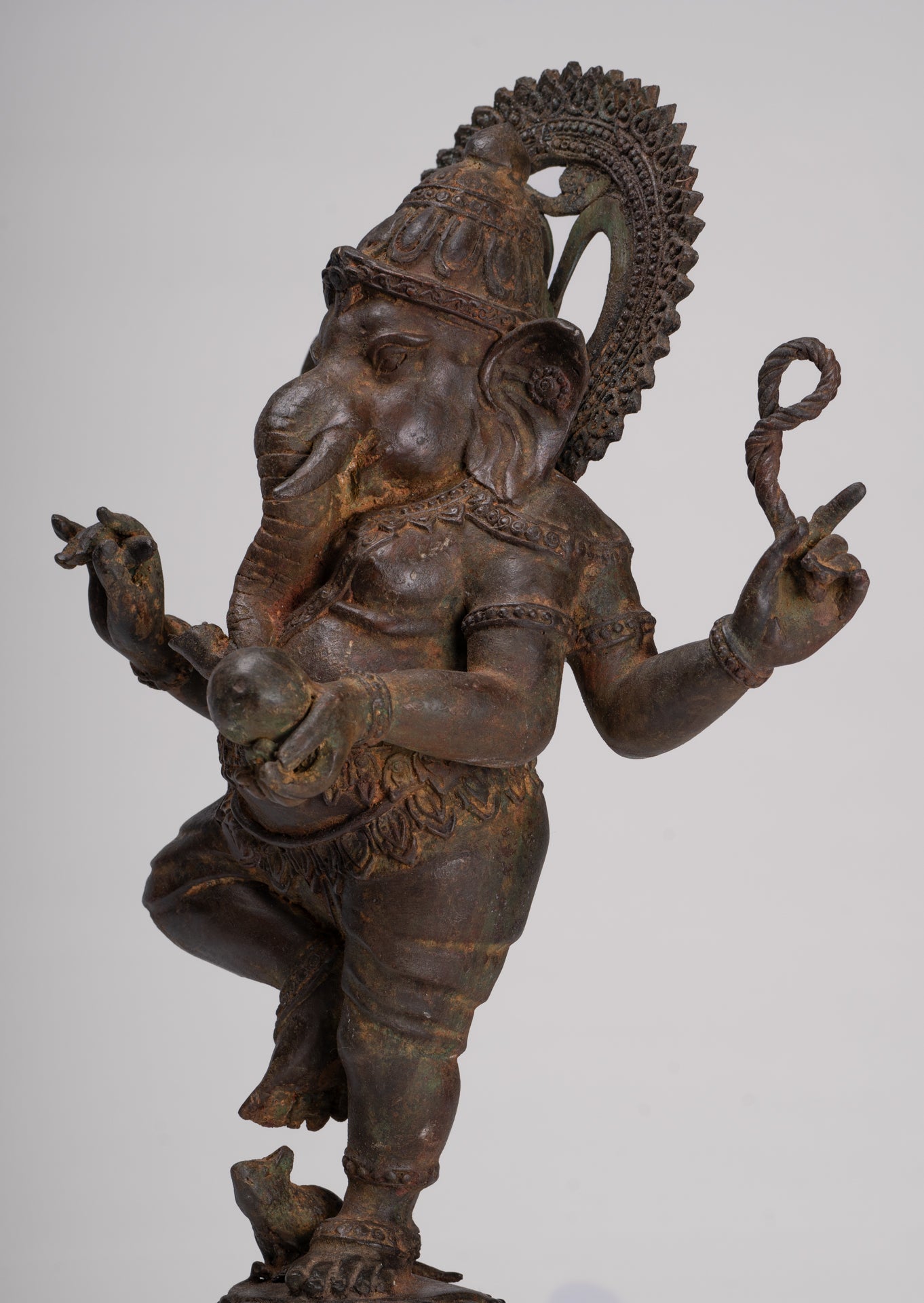Ganesh - Antique Chola Style Bronze Dancing Ganesha Statue w/Mouse - 46cm/18"