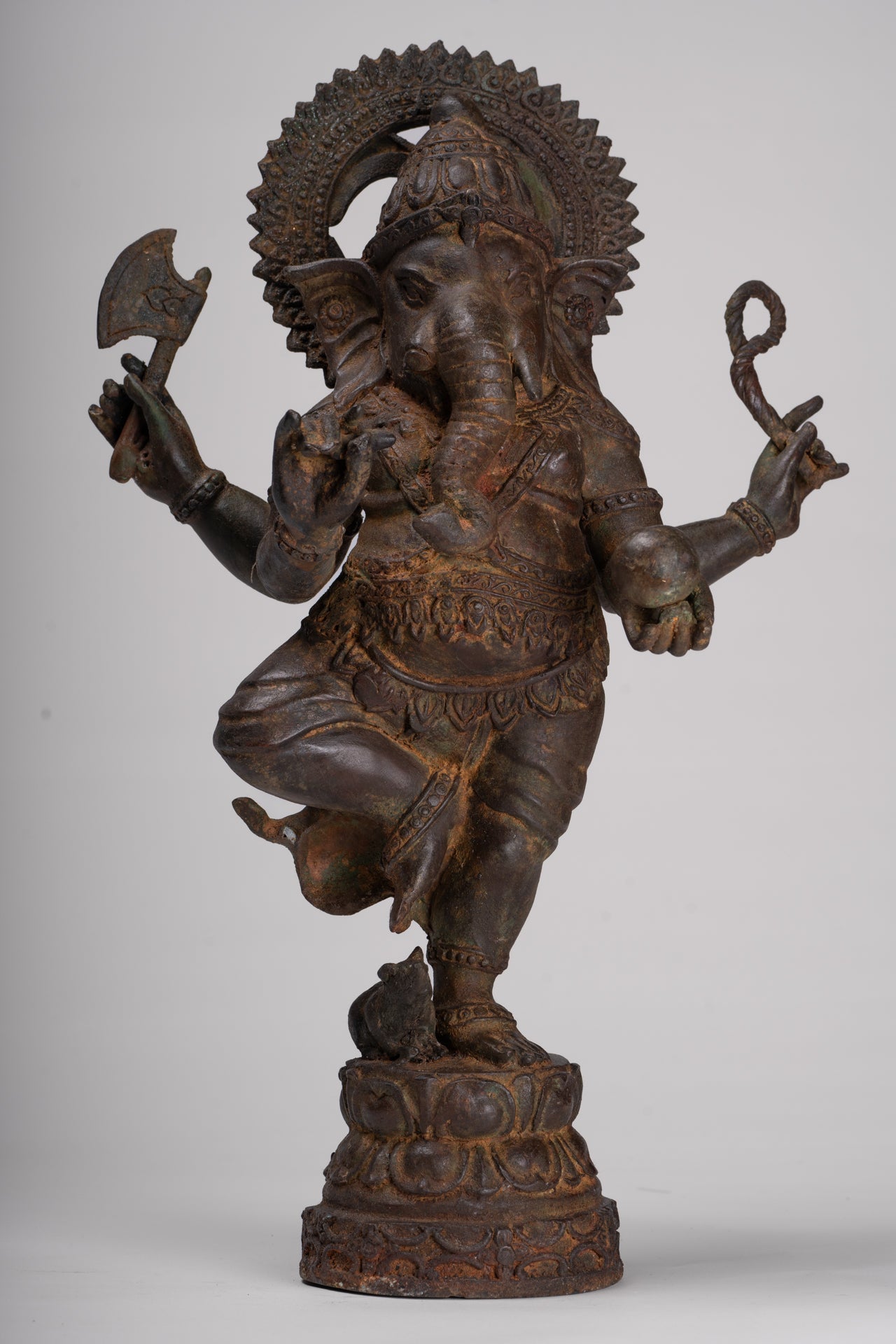 Ganesh - Antique Chola Style Bronze Dancing Ganesha Statue w/Mouse - 46cm/18"