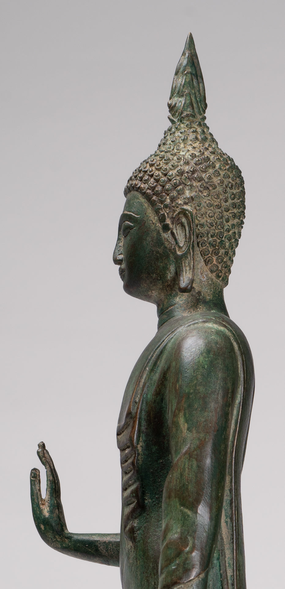 Buddha Statue - Antique Thai Style Bronze Standing Abhaya Protection Buddha Statue - 62cm/25"
