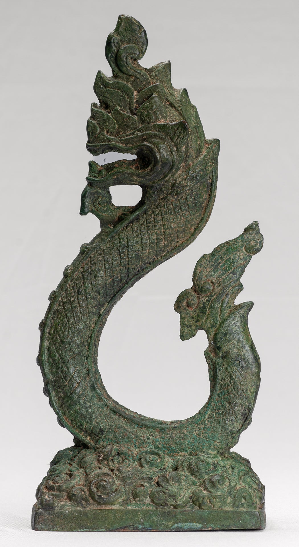 Naga Statue - Antique Thai Style Bronze Protective Naga, Snake or Serpent Statue - 31cm/12"