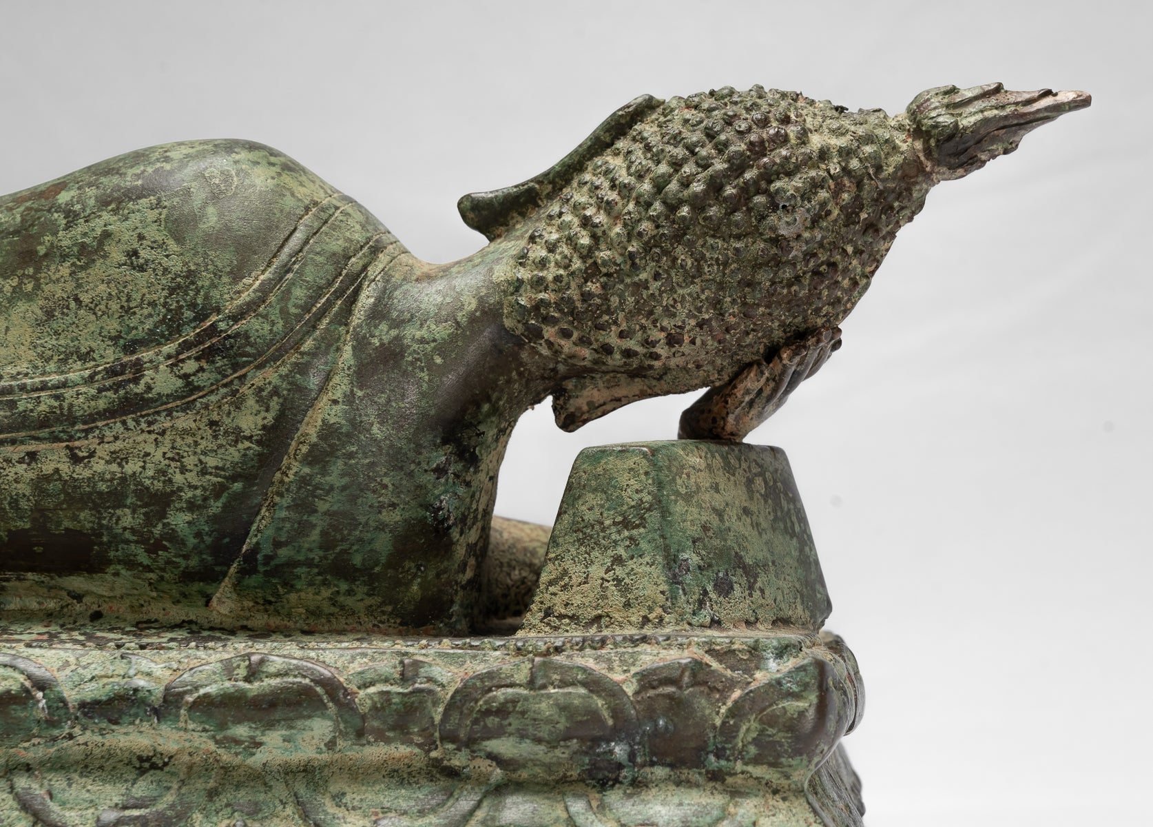 Estatua de Buda - Bronce de estilo tailandés de antigüedades Sukhothai Reclining Nirvana Buda Estatua - 54cm/22 "