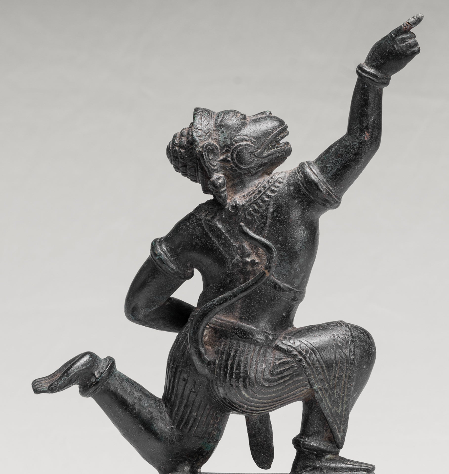 Antique Khmer Style Standing Bayon Hindu God Hanuman Statue - 38cm/15" Tall