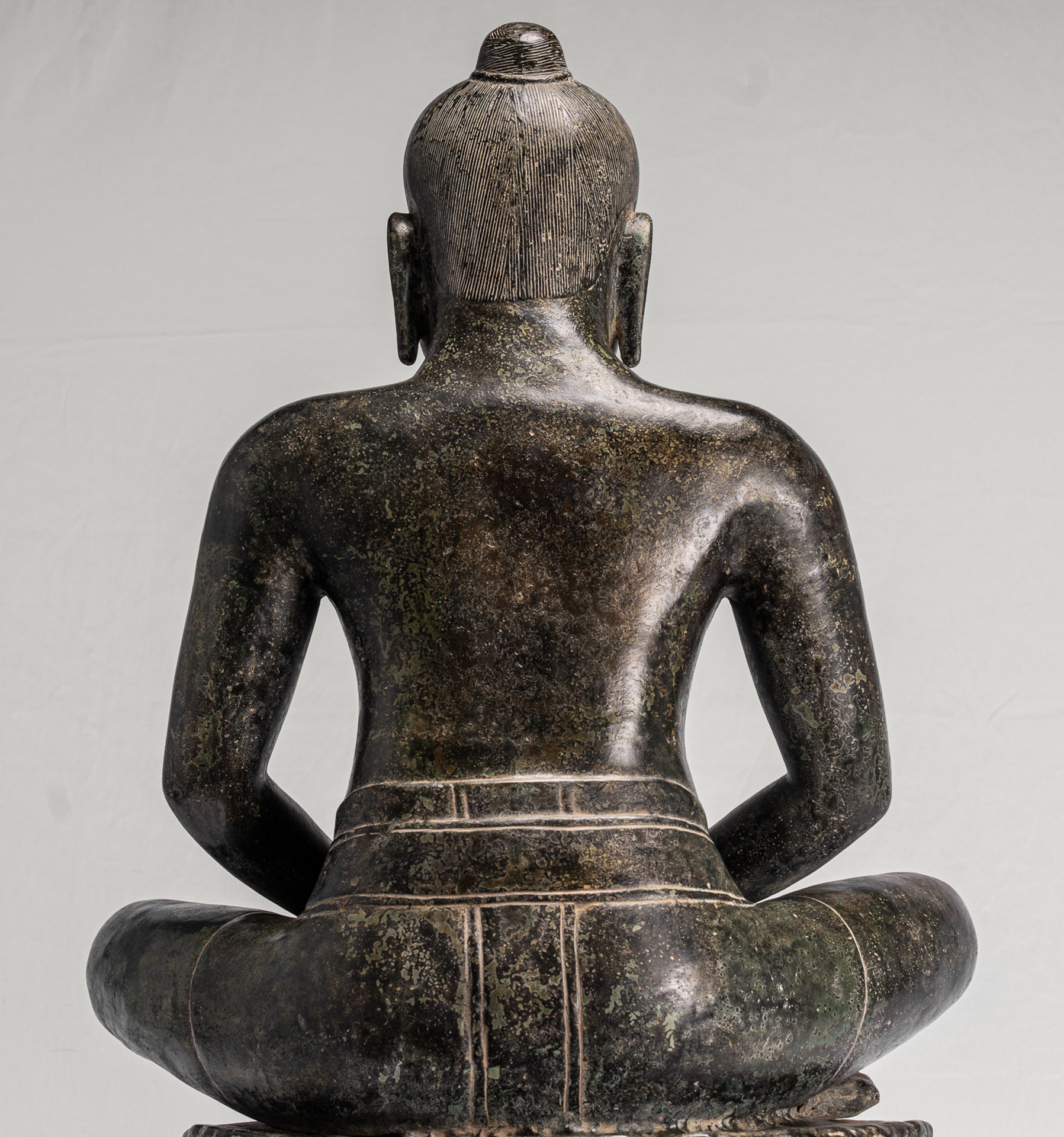 Antique Khmer Style Seated Bronze Meditation Jayavarman VII Statue - 68cm/27"