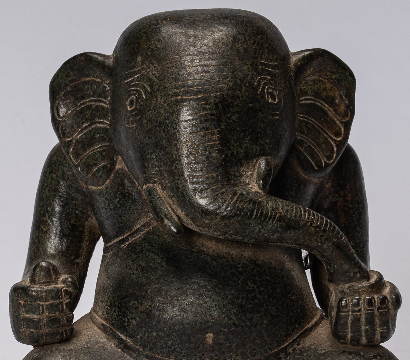 Ganesh Statue - Antique Cham Style Seated Bronze Ganesha Statue - 20cm/8"