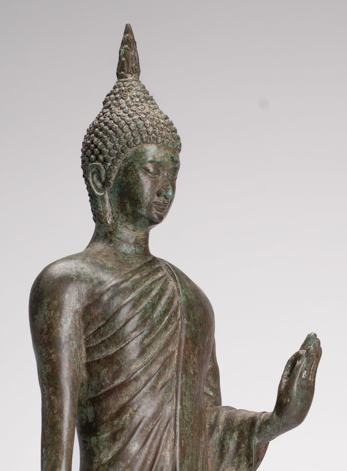 Antique Sukhothai Style Standing Bronze Thai Protection Walking Buddha Statue - 57cm/23"