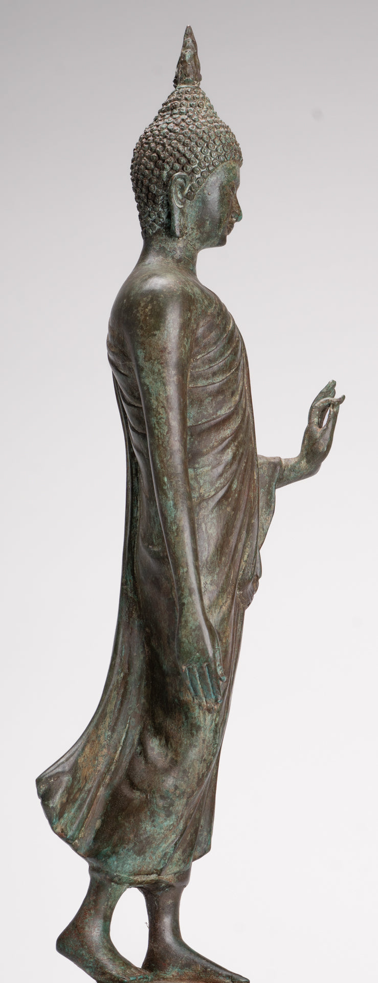 Antique Sukhothai Style Standing Bronze Thai Protection Walking Buddha Statue - 57cm/23"