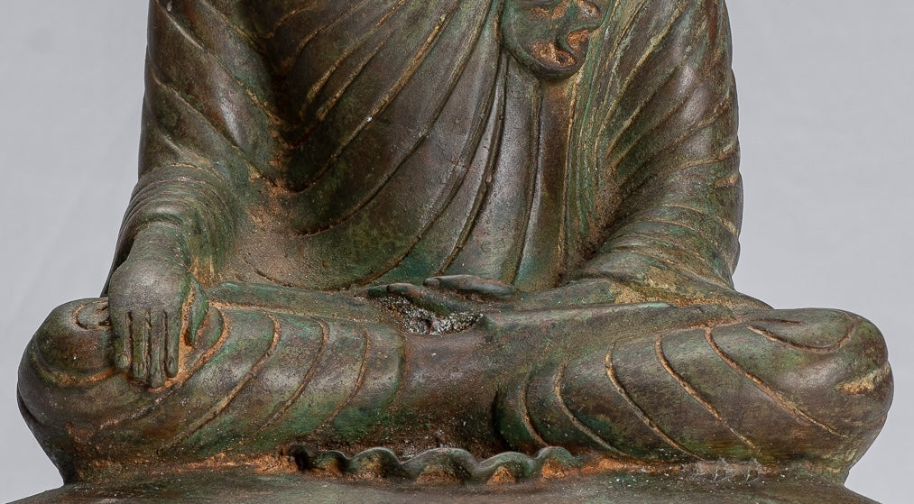 Indian Buddha Statue - Antique Gandhara Style Bronze Enlightenment Buddha Statue - 39cm/16"
