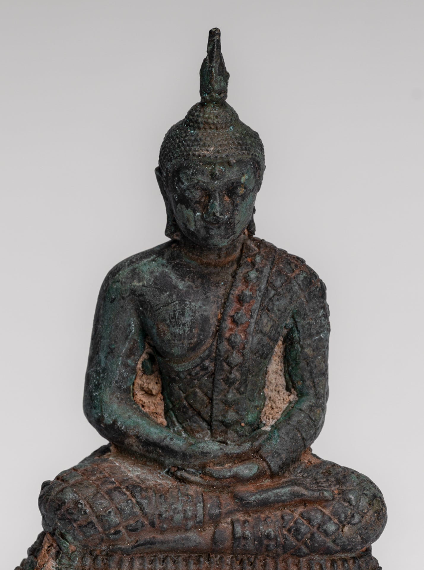 Buddha Sculpture - Antique Thai Style Bronze Seated Meditation Buddha Statue - 12.5cm/5"