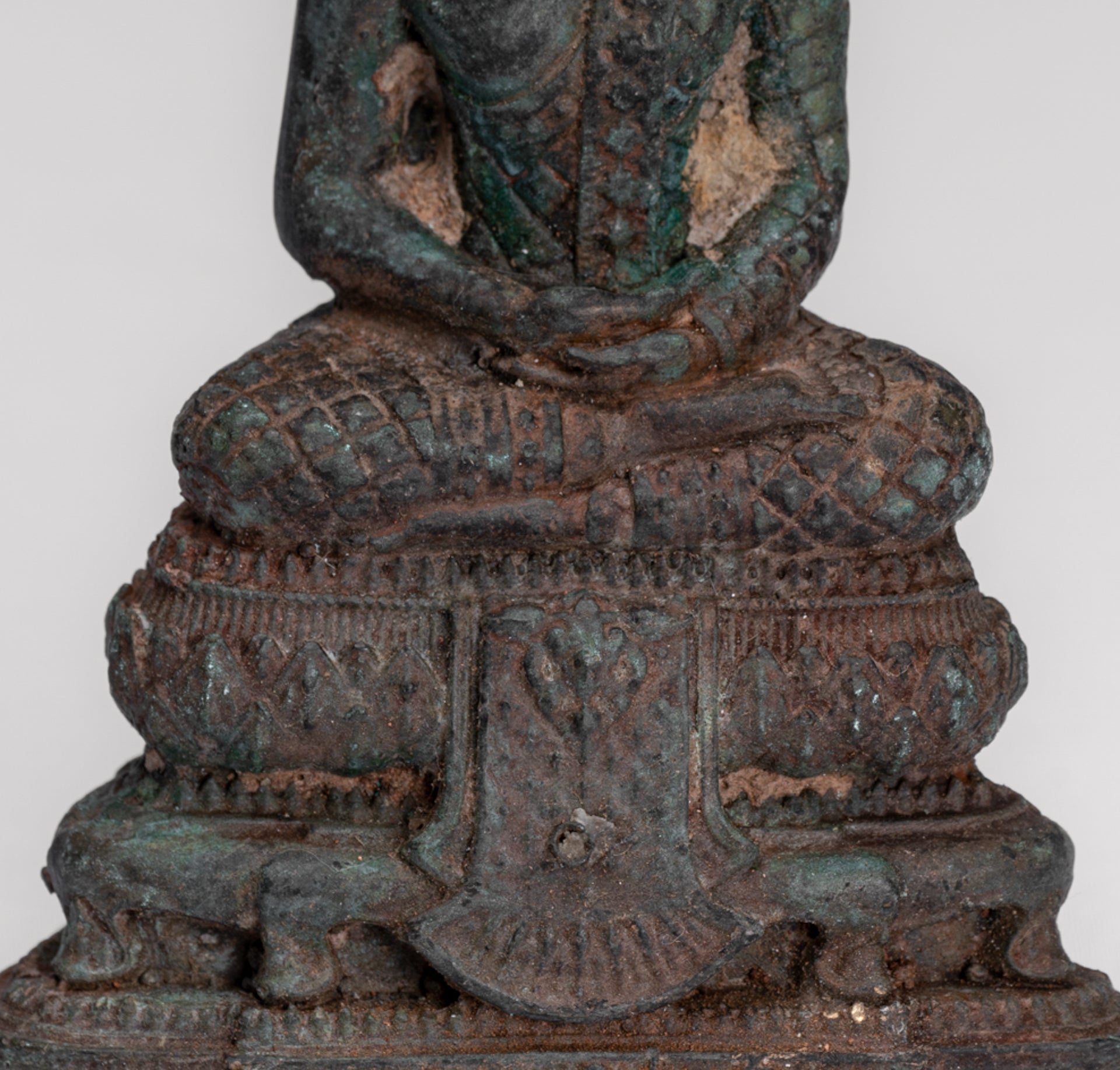 Buddha Sculpture - Antique Thai Style Bronze Seated Meditation Buddha Statue - 12.5cm/5"