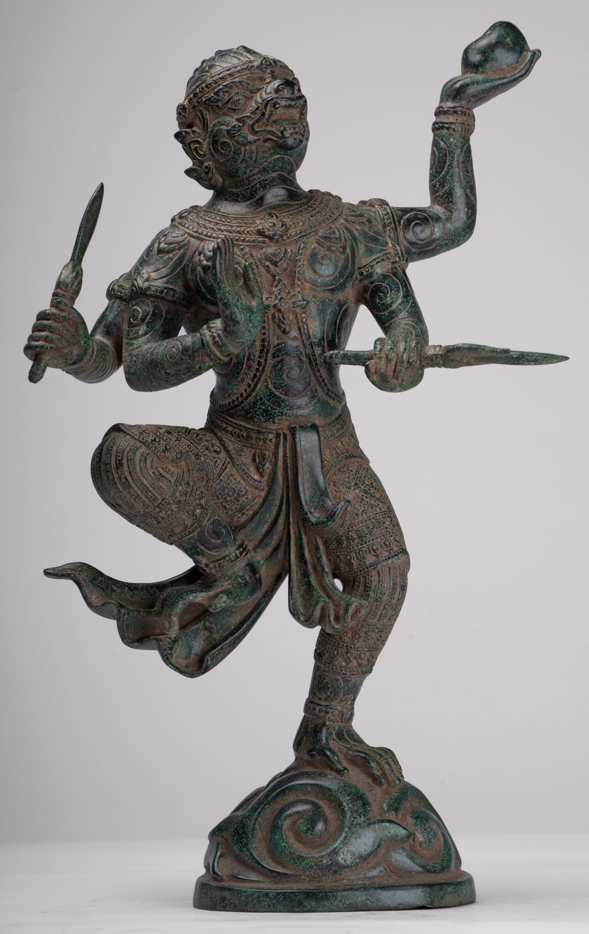 Antique Khmer Style Standing Bayon Hindu God Hanuman Statue - 40cm/16" Tall