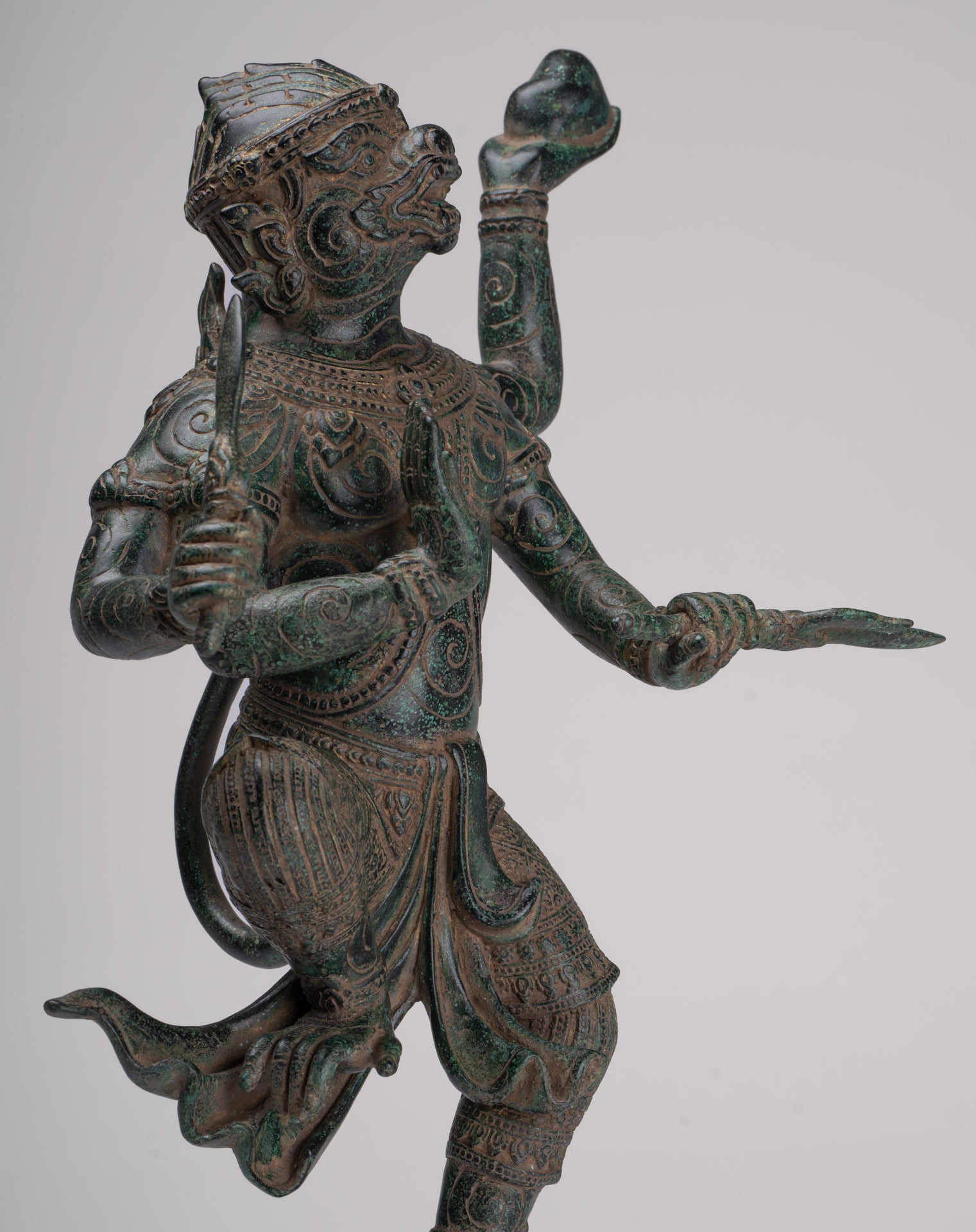 Antique Khmer Style Standing Bayon Hindu God Hanuman Statue - 40cm/16" Tall