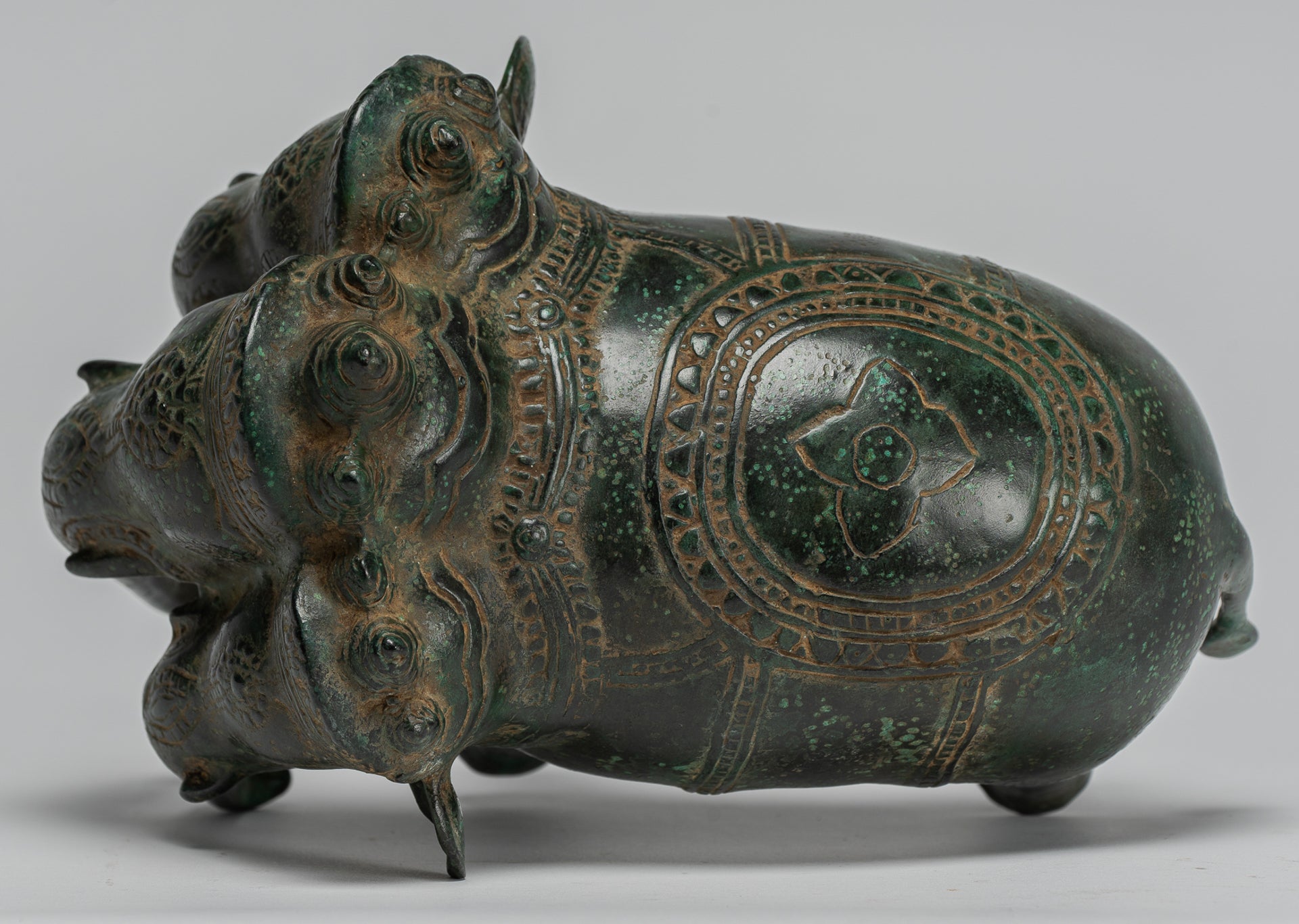 Antique Khmer Style Bronze Erawan Airavata or Elephant Statue - 18cm/7" Tall