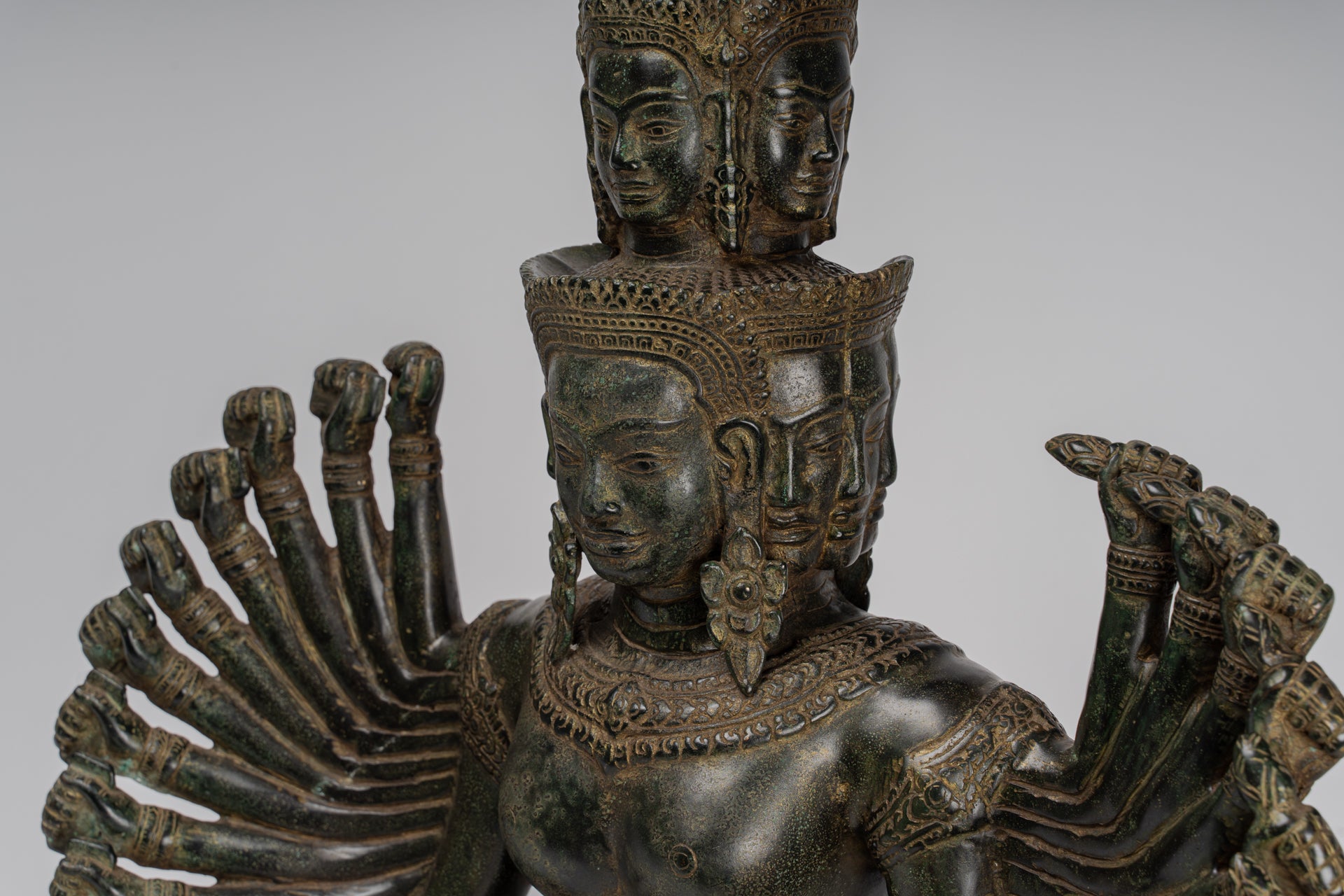 Antique Khmer Style Seated Bronze Bodhisattva Avalokiteshvara Statue - 53cm/21"