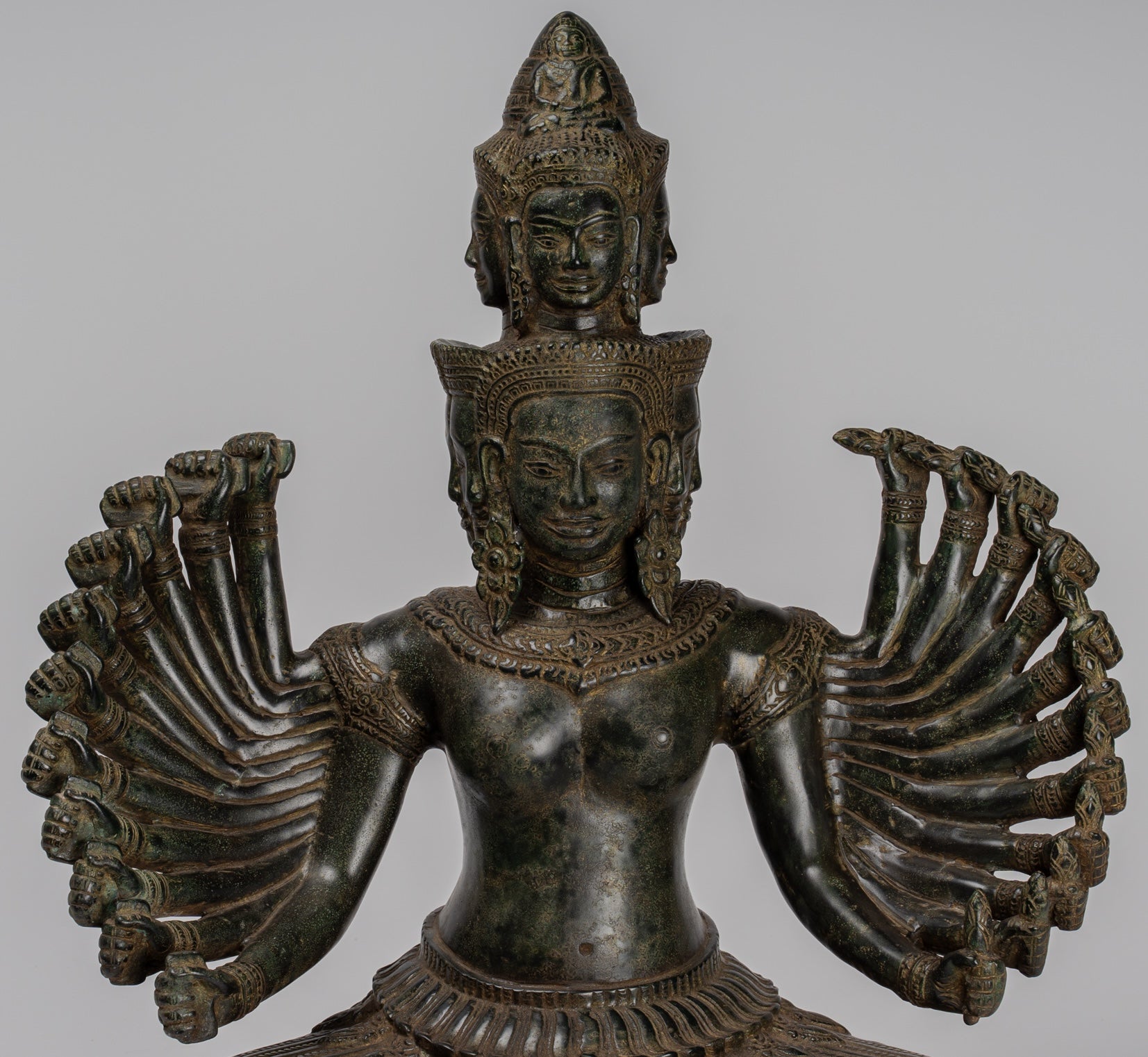 Antique Khmer Style Seated Bronze Bodhisattva Avalokiteshvara Statue - 53cm/21"
