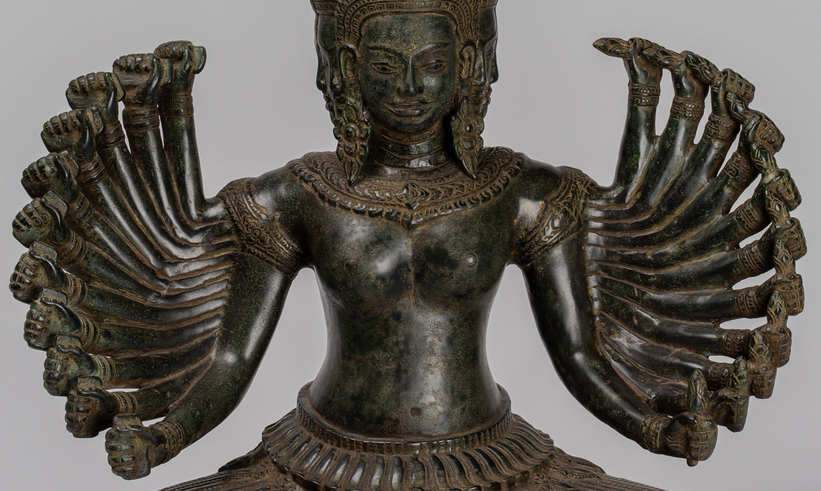 Antique Khmer Style Seated Bronze Bodhisattva Avalokiteshvara Statue - 53cm/21"