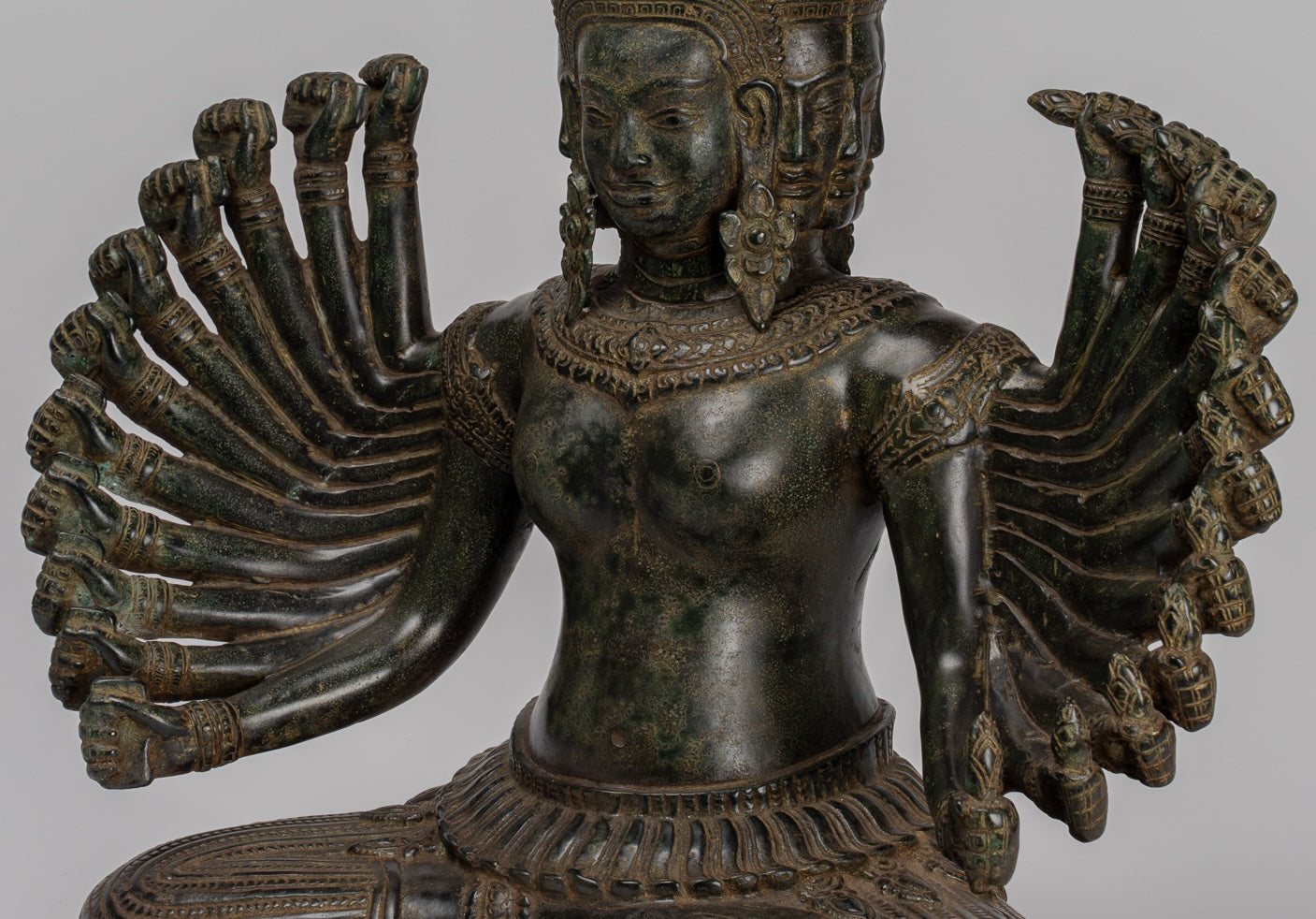 Antique Khmer Style Seated Bronze Bodhisattva Avalokiteshvara Statue - 53cm/21"