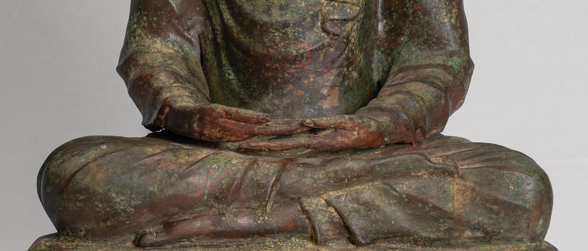 Indian Buddha Statue - Antique Gandhara Style Bronze Meditation Buddha Statue - 70cm/28"