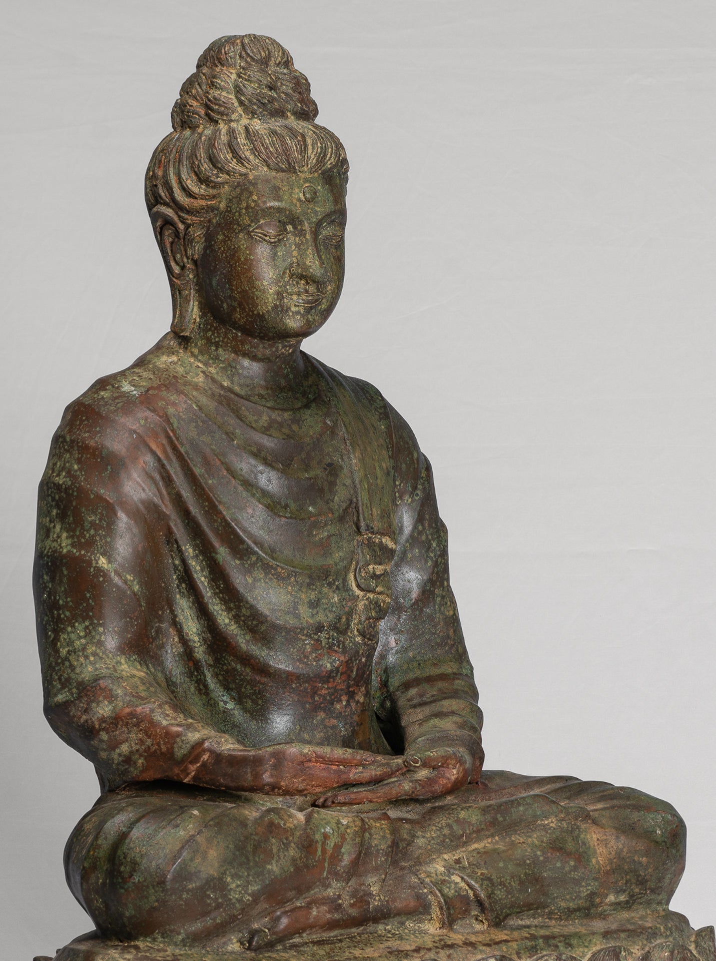 Indian Buddha Statue - Antique Gandhara Style Bronze Meditation Buddha Statue - 70cm/28"