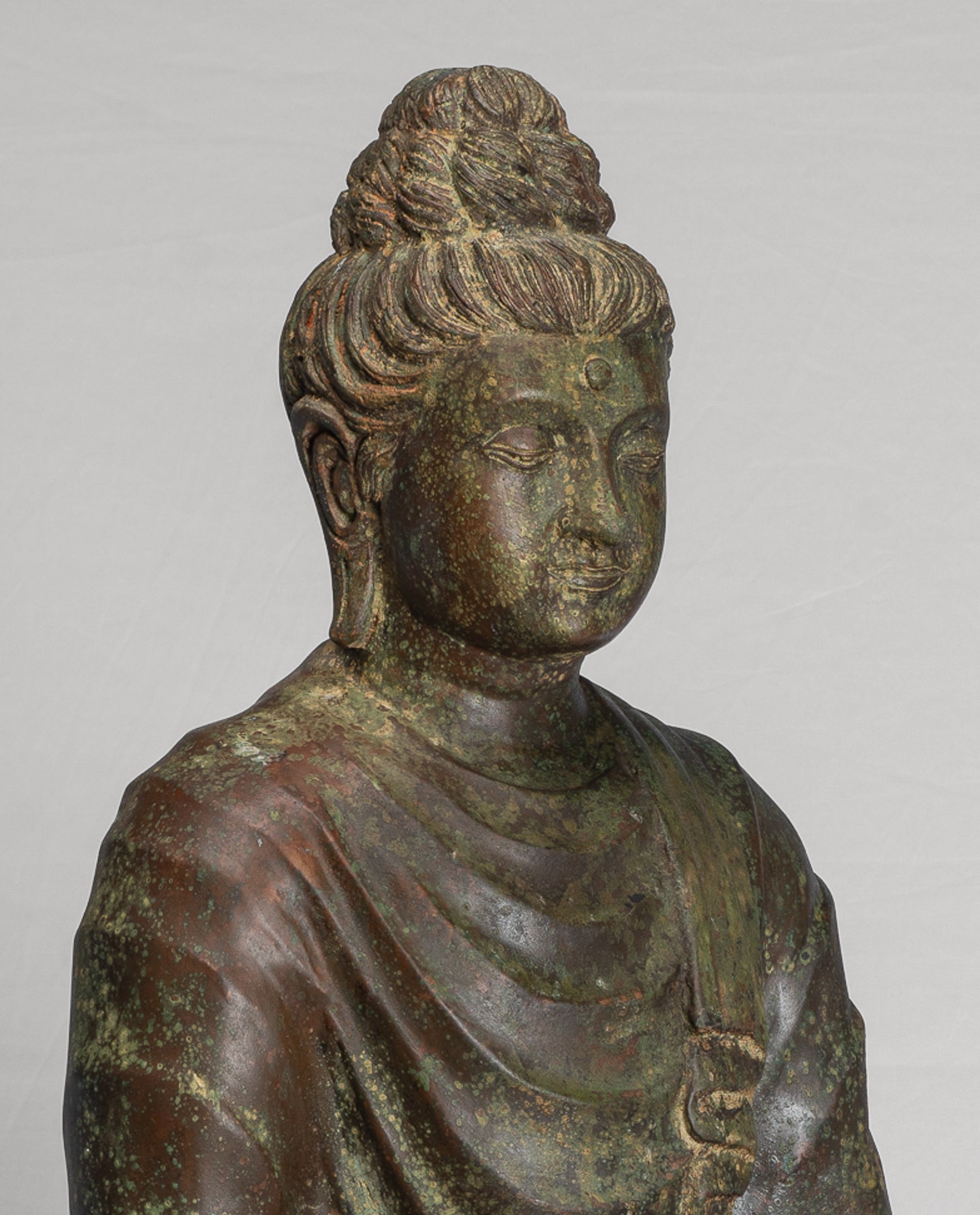Indian Buddha Statue - Antique Gandhara Style Bronze Meditation Buddha Statue - 70cm/28"
