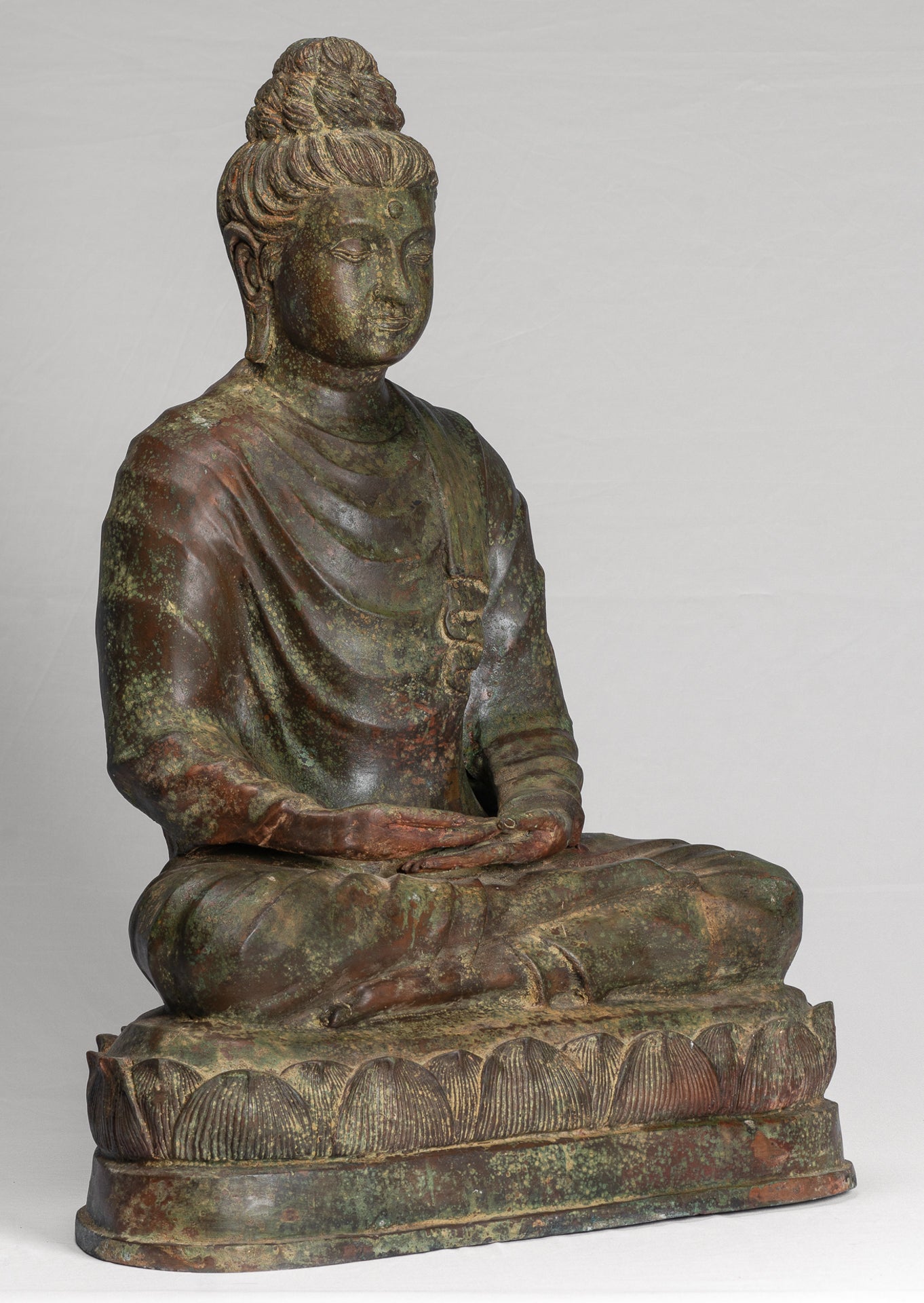 Indian Buddha Statue - Antique Gandhara Style Bronze Meditation Buddha Statue - 70cm/28"