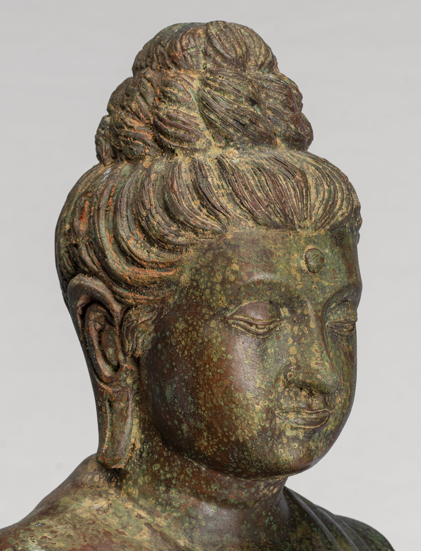 Indian Buddha Statue - Antique Gandhara Style Bronze Meditation Buddha Statue - 70cm/28"
