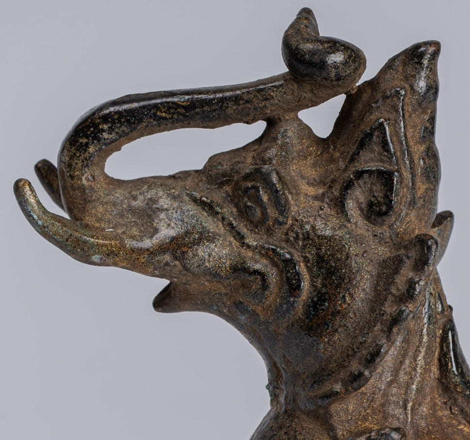 Antiguo de bronce de estilo birmano de pie Chinthe Guardian Temple Lion - 11.5cm/5 "